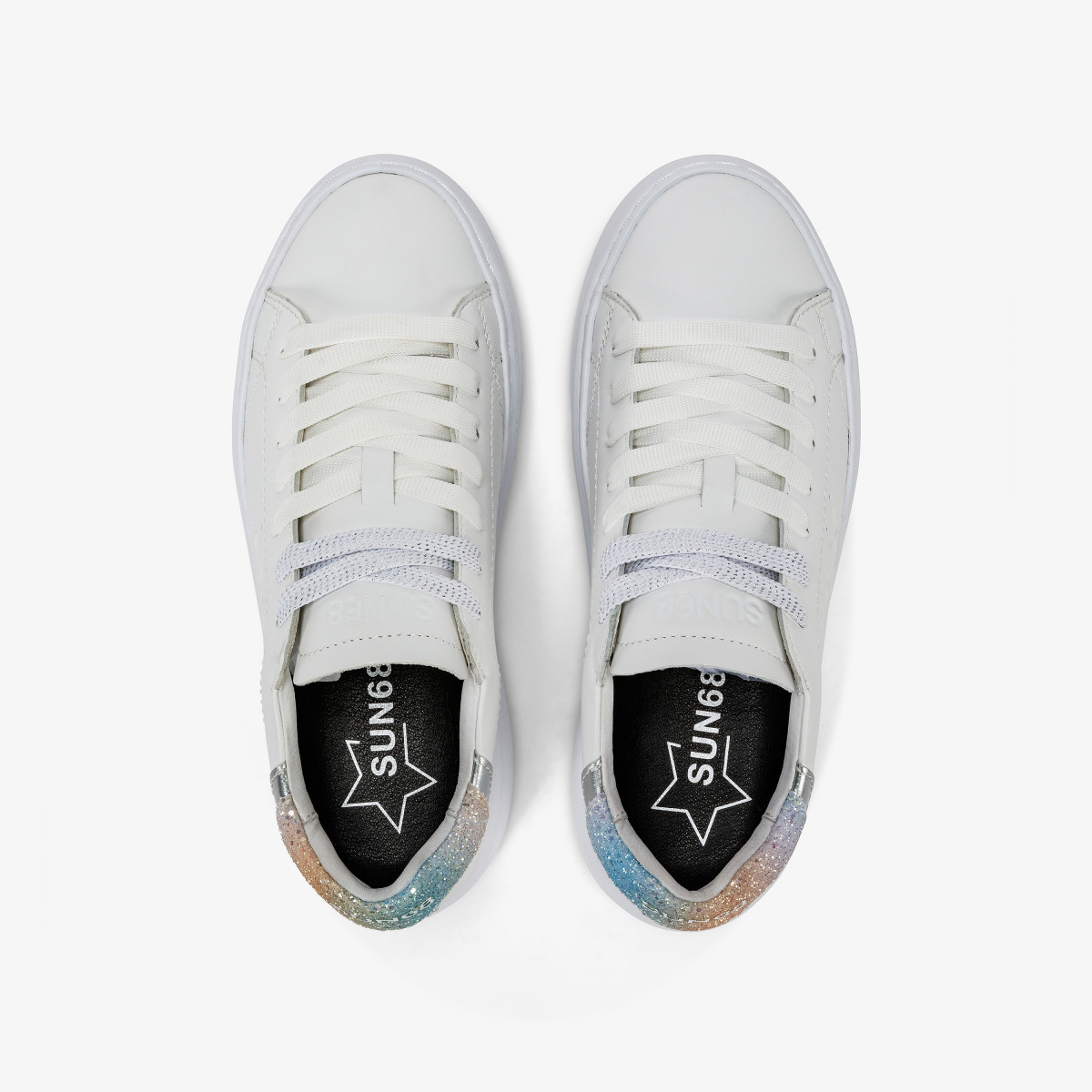 SCARPE SUN68 GRACE LEATHER FONDO CASSETTA BIANCO ARGENTO