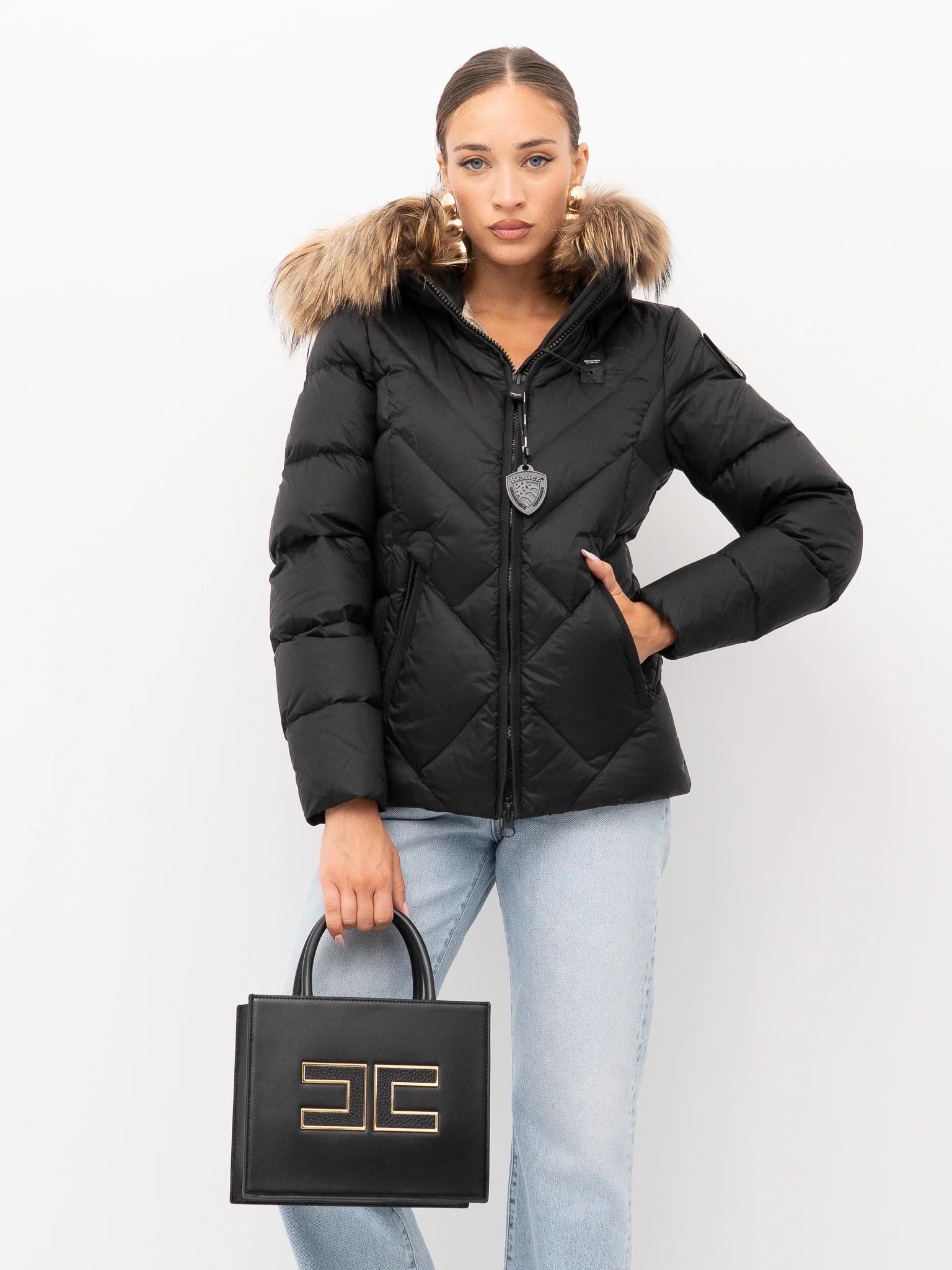 PIUMINO BLAUER ALICIA 3QUARTI IMB. PIUMA CON PELO TRAMA SLIM