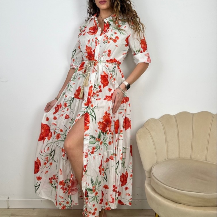 ABITO SEM IDIONA LUNGO COLLO CAMICIA MAN 3/4 COTONE