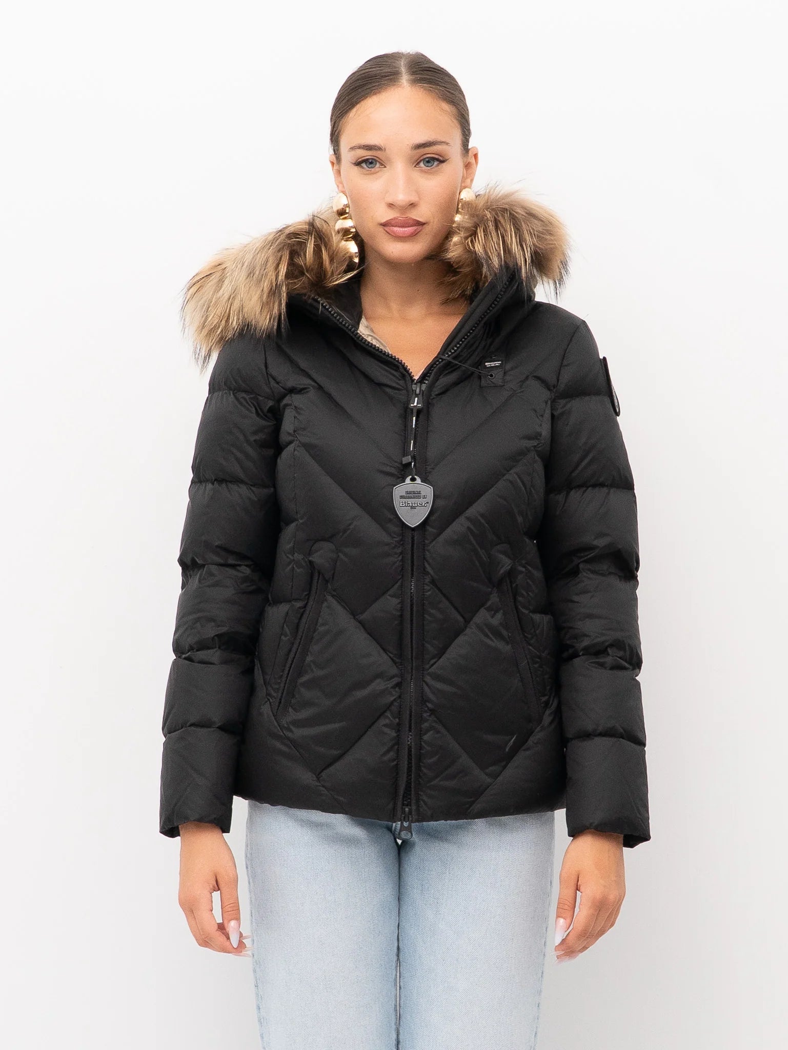 PIUMINO BLAUER ALICIA 3QUARTI IMB. PIUMA CON PELO TRAMA SLIM