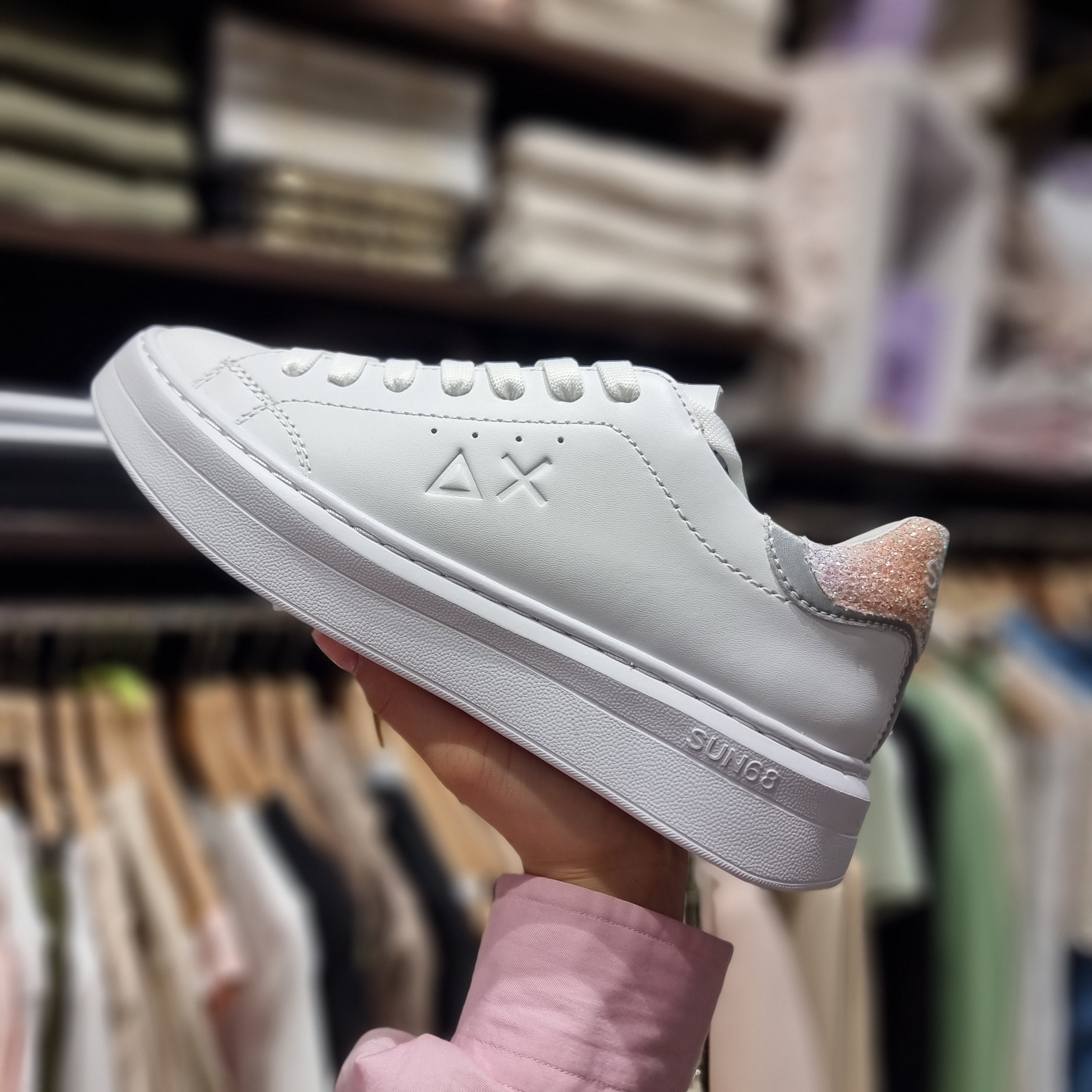 SCARPE SUN68 GRACE LEATHER FONDO CASSETTA BIANCO ARGENTO