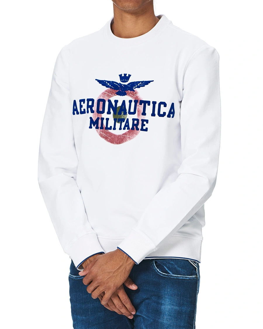 FELPA AERONAUTICA MILITARE GIROCOLLO CON LOGO FLOCK