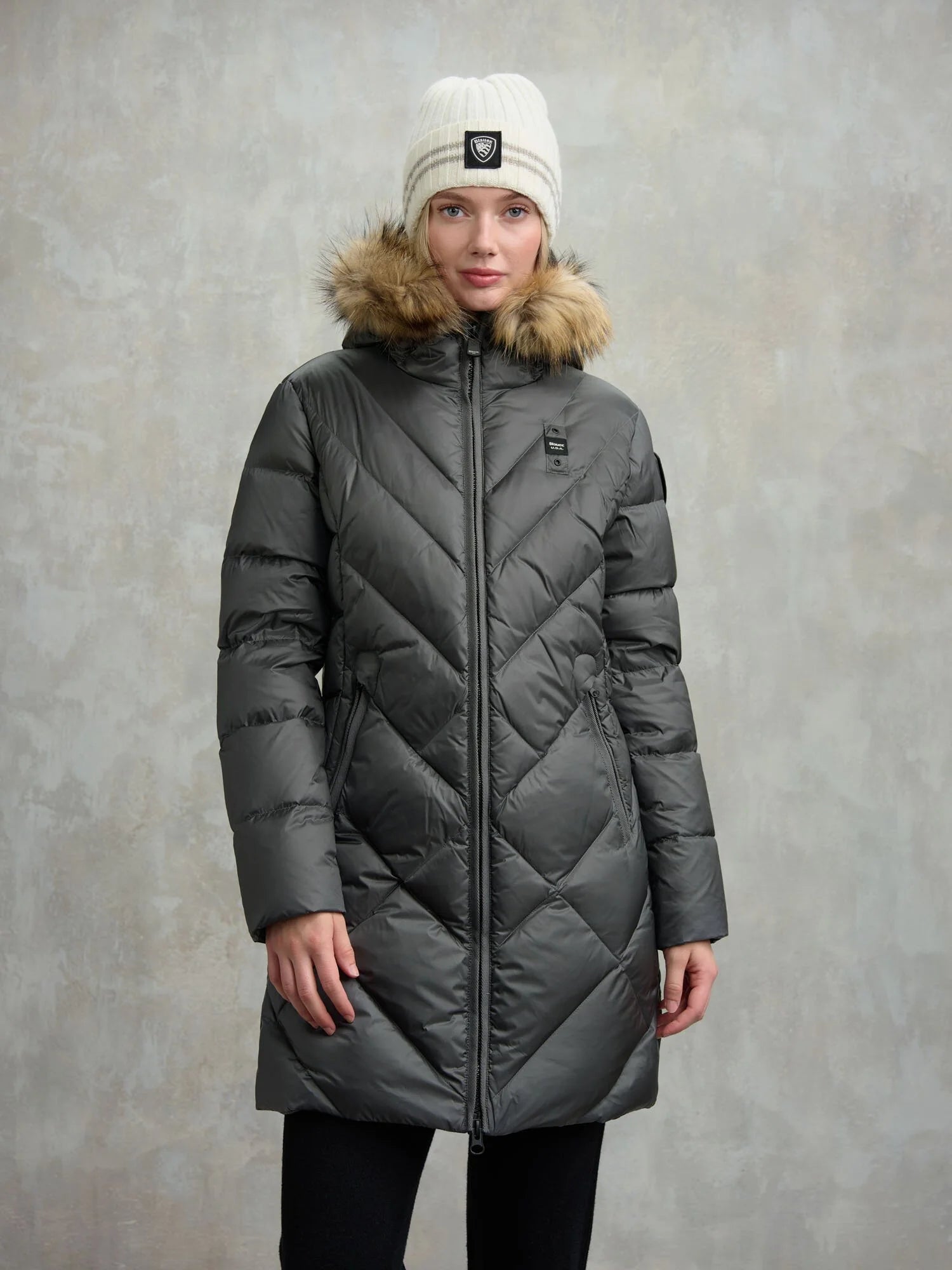 PIUMINO LUNGO BLAUER ALTHEA IMB. PIUMA CON PELO TRAMA SLIM