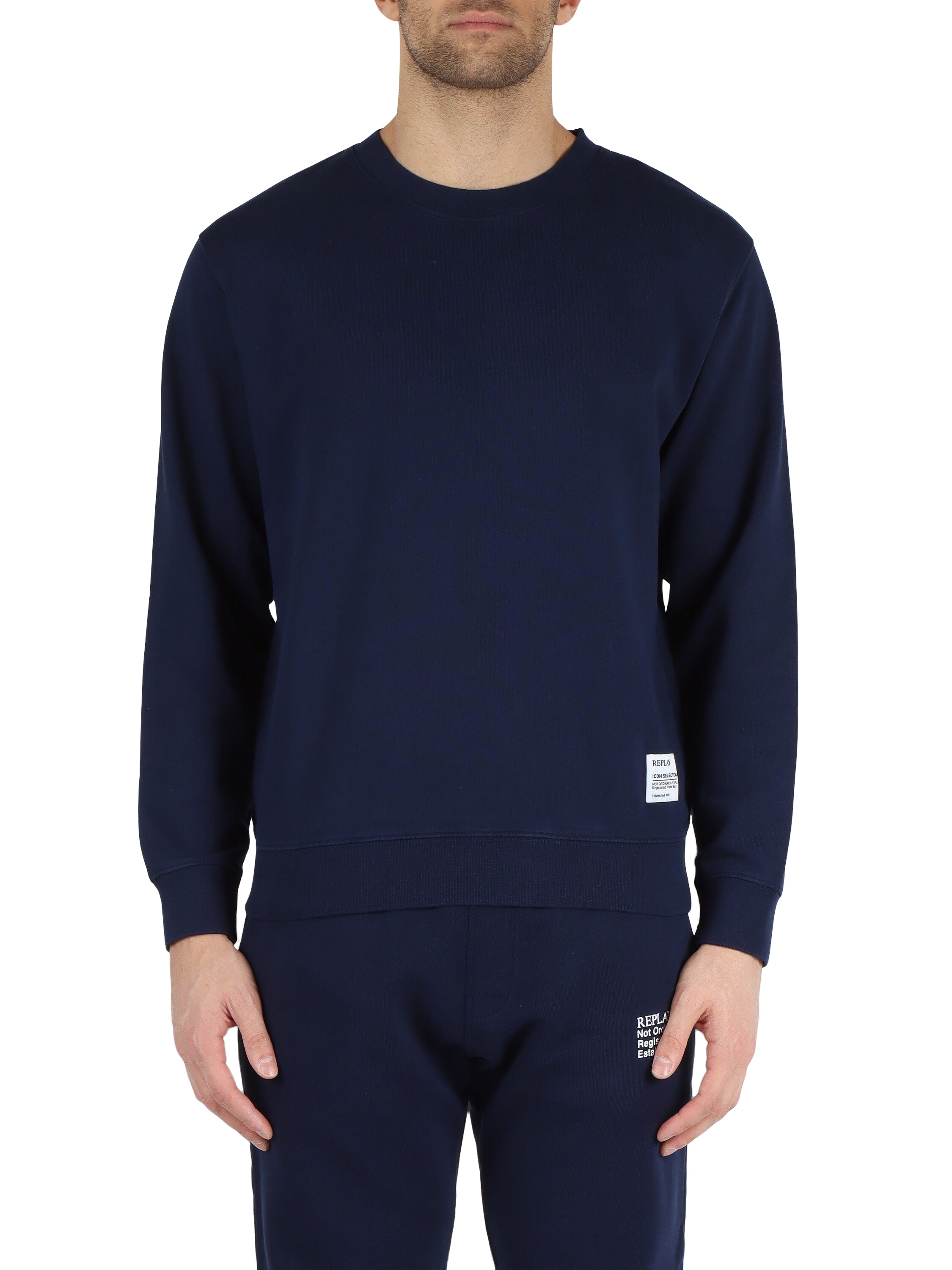 FELPA REPLAY GIROCOLLO INT. GARZATO MINILOGO N.O.P.