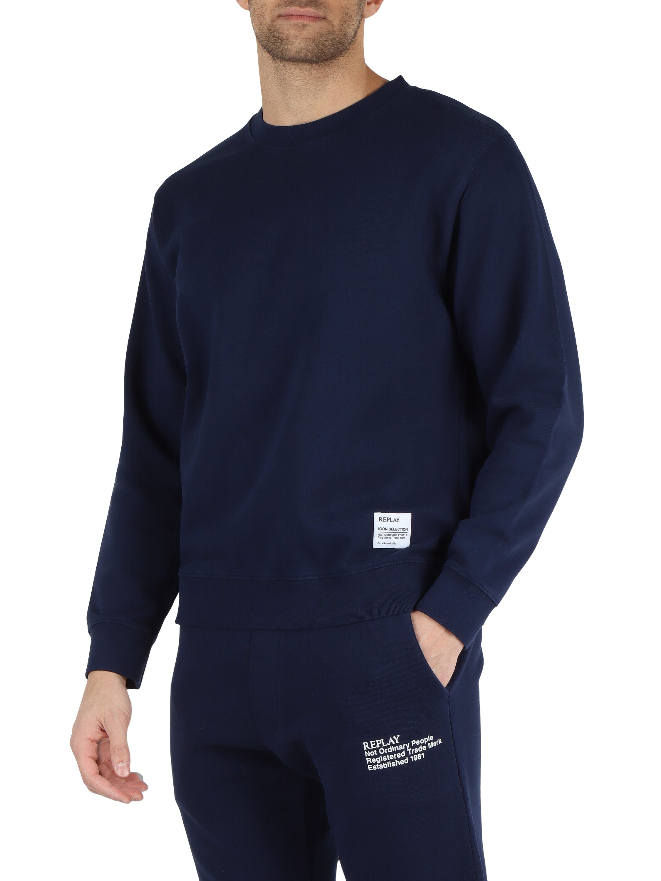 FELPA REPLAY GIROCOLLO INT. GARZATO MINILOGO N.O.P.