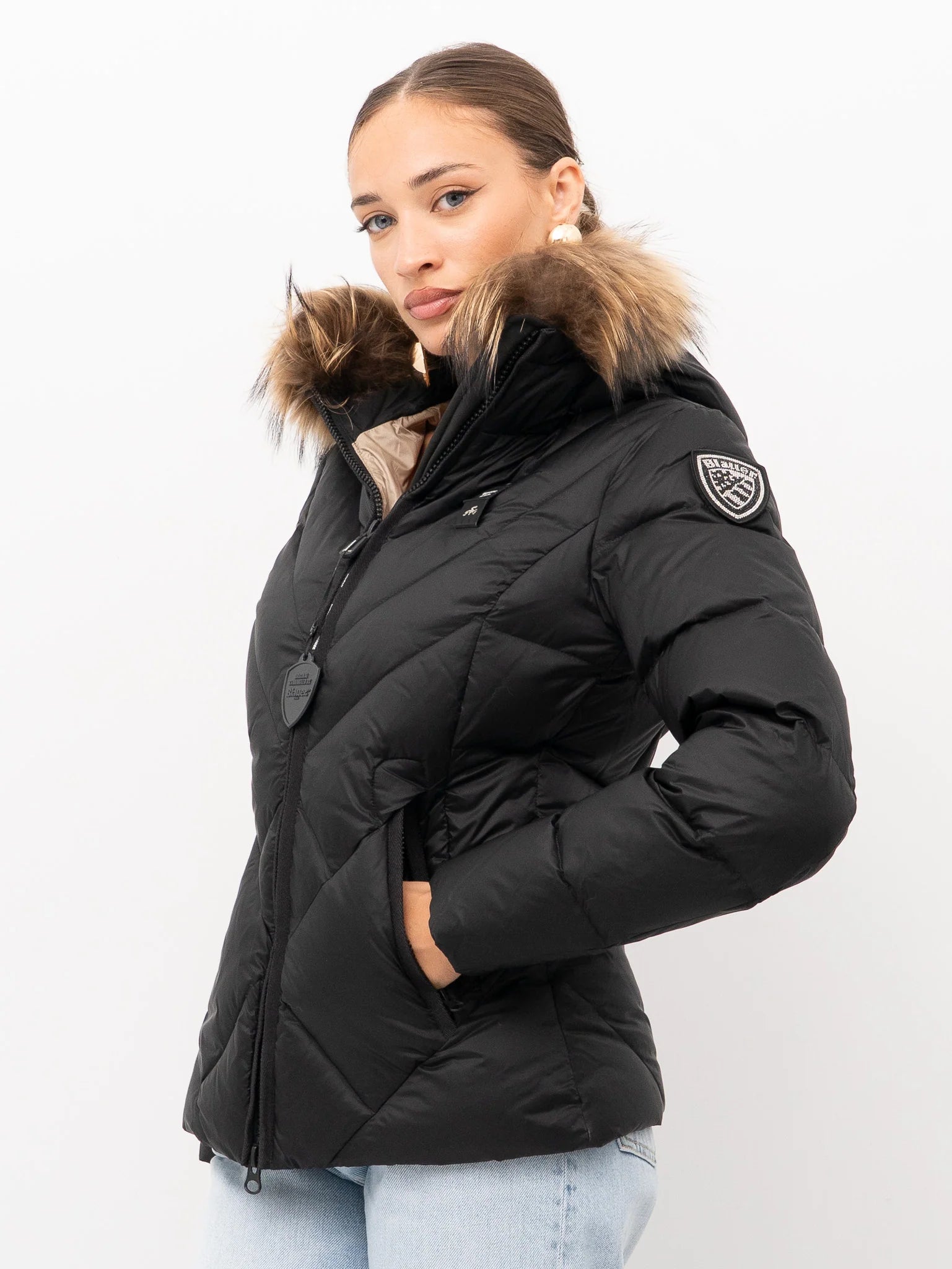 PIUMINO BLAUER ALICIA 3QUARTI IMB. PIUMA CON PELO TRAMA SLIM