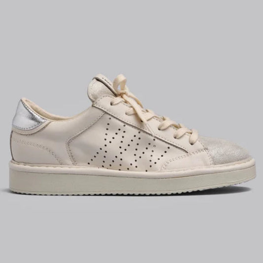 SCARPE PANCHIC P01 LACE-UP LEATHER LUREX SUEDE IVORY SILVER