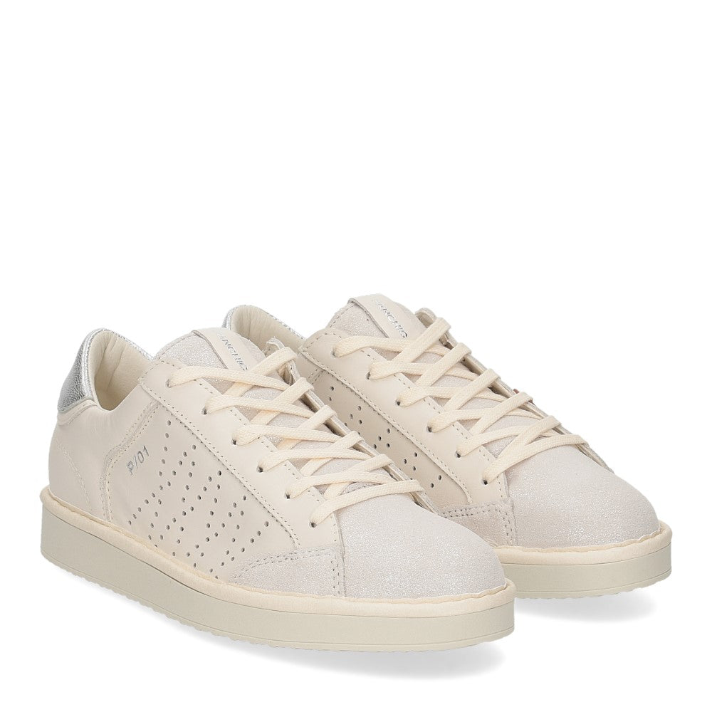 SCARPE PANCHIC P01 LACE-UP LEATHER LUREX SUEDE IVORY SILVER
