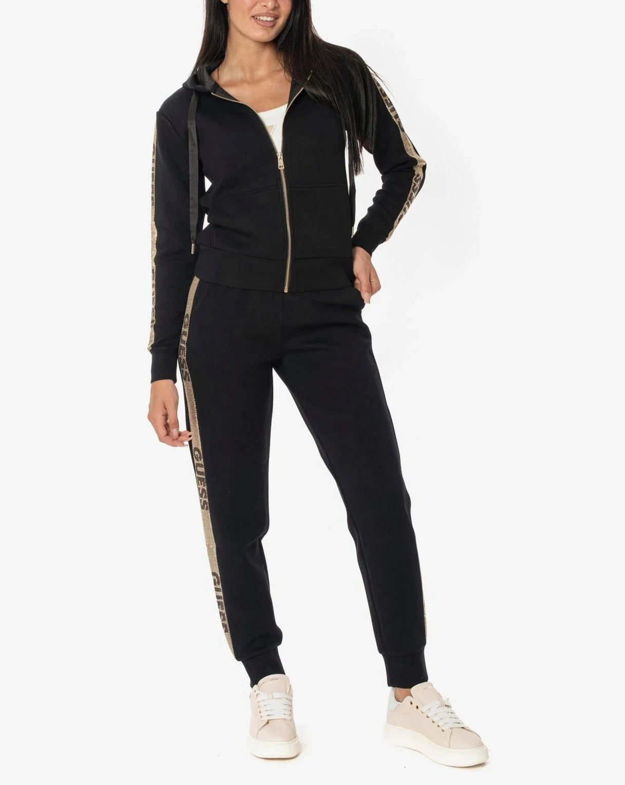 FELPA GUESS LOGO STUDS FULL ZIP