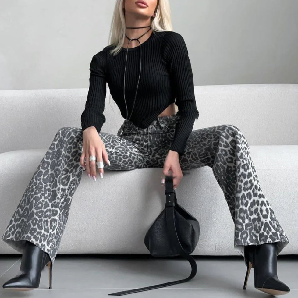 JEANS SEM ANIMA WIDE LEG FANTASIA ANIMALIER