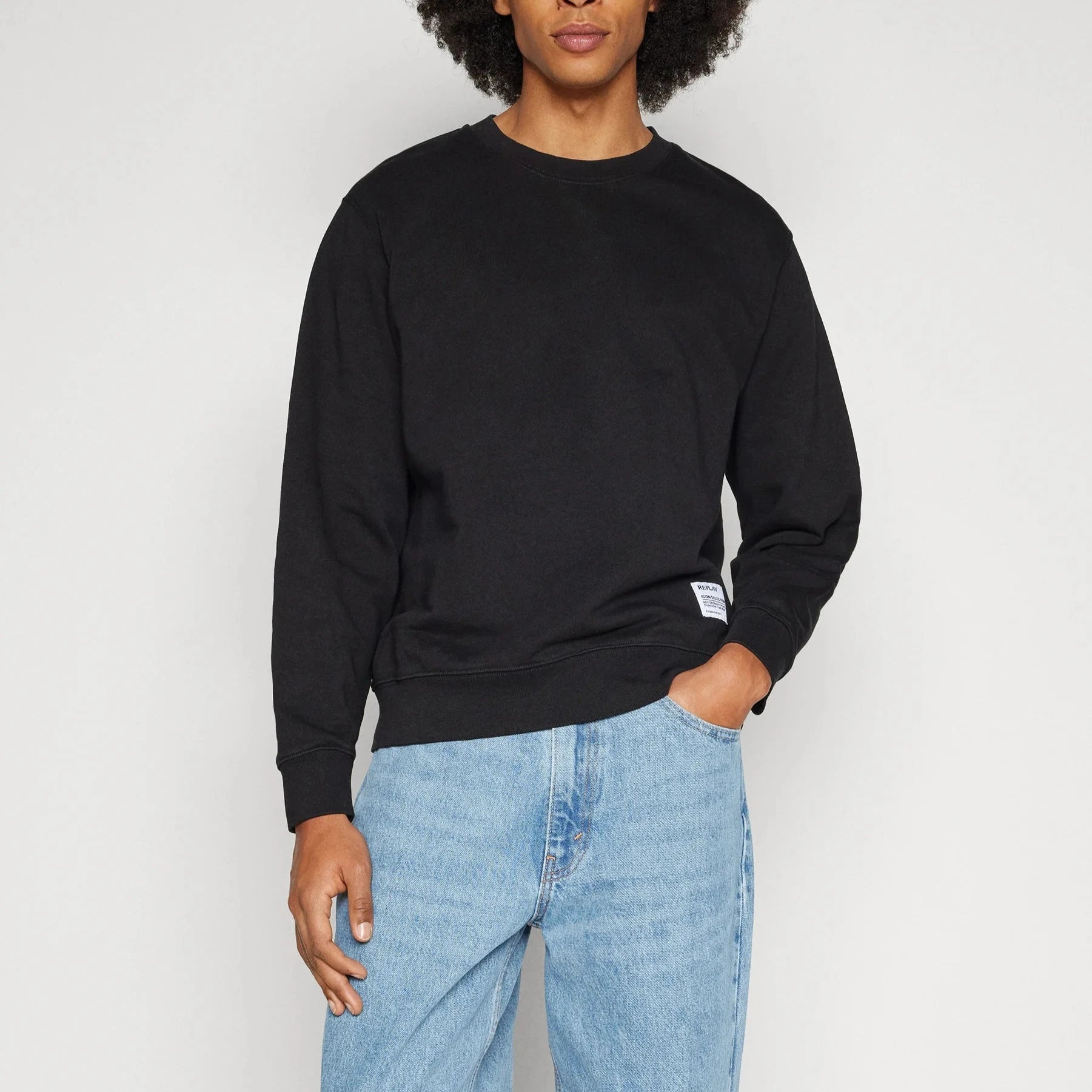 FELPA REPLAY GIROCOLLO INT. GARZATO MINILOGO N.O.P.