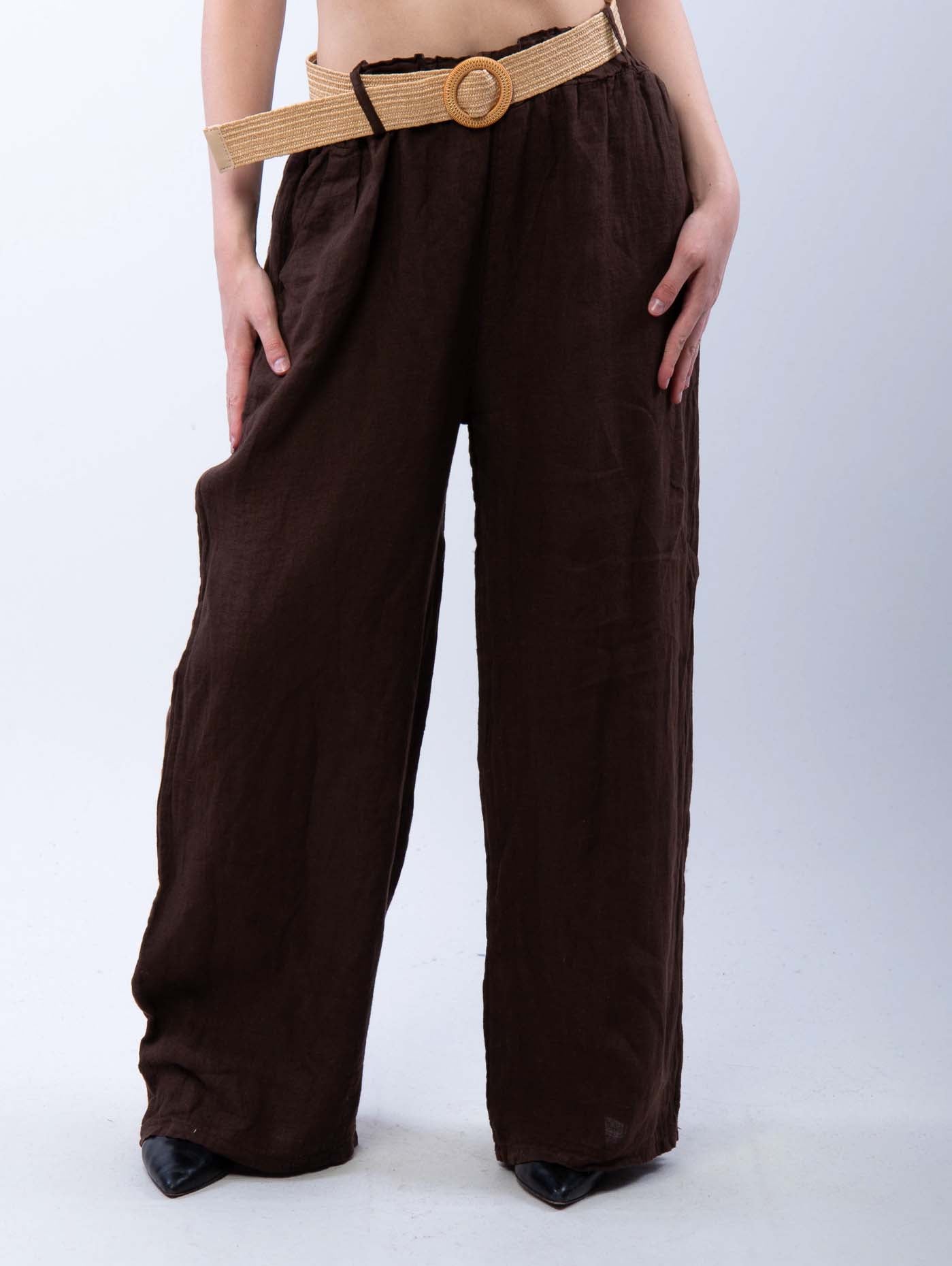 PANTALONE PALAZZO 100X100 LINO TINTA UNITA