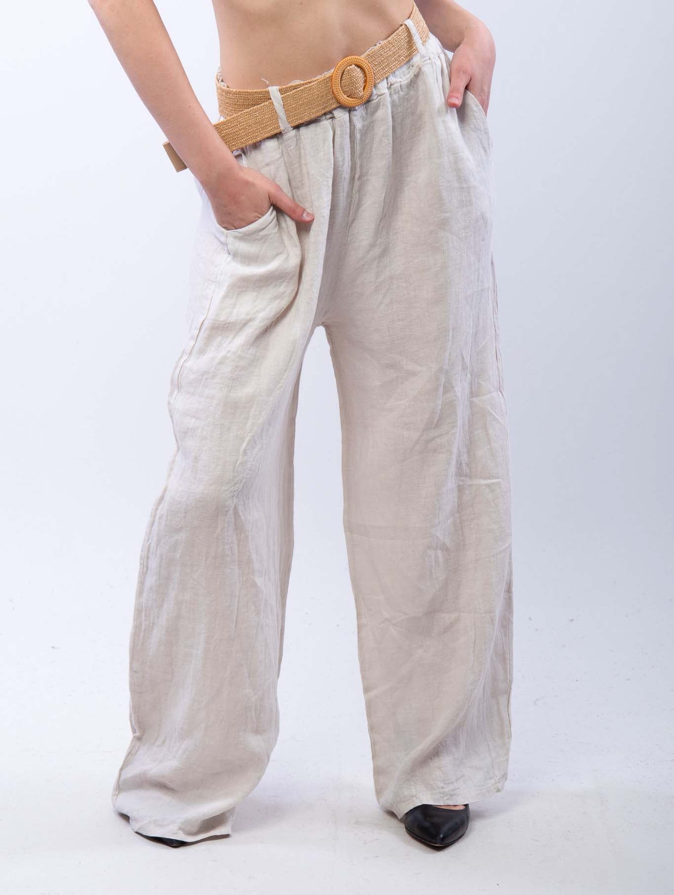 PANTALONE PALAZZO 100X100 LINO TINTA UNITA