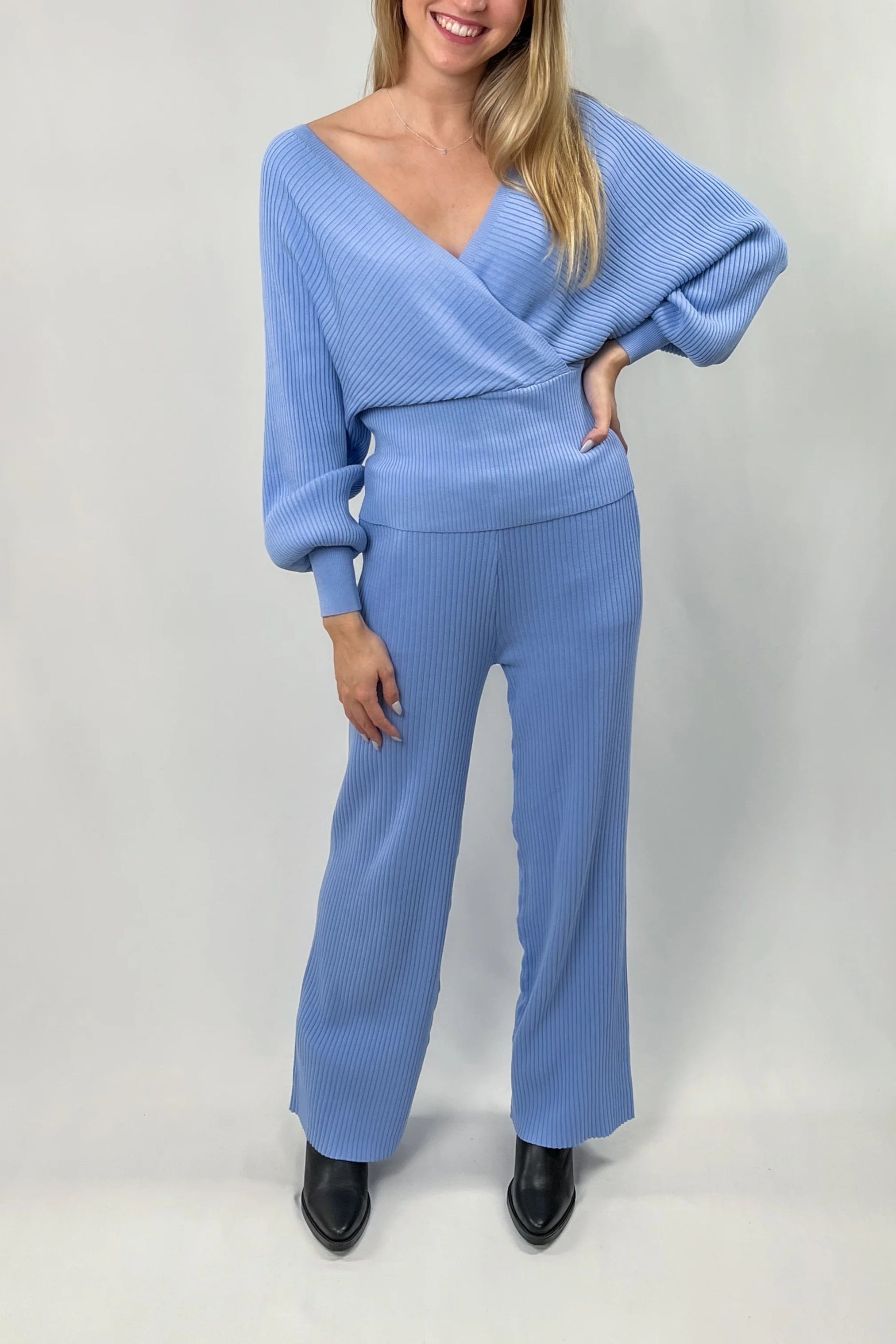 COORDINATO SEM N TESS. MAGLIA: PANT PALAZZO + MAGL BAT CROP