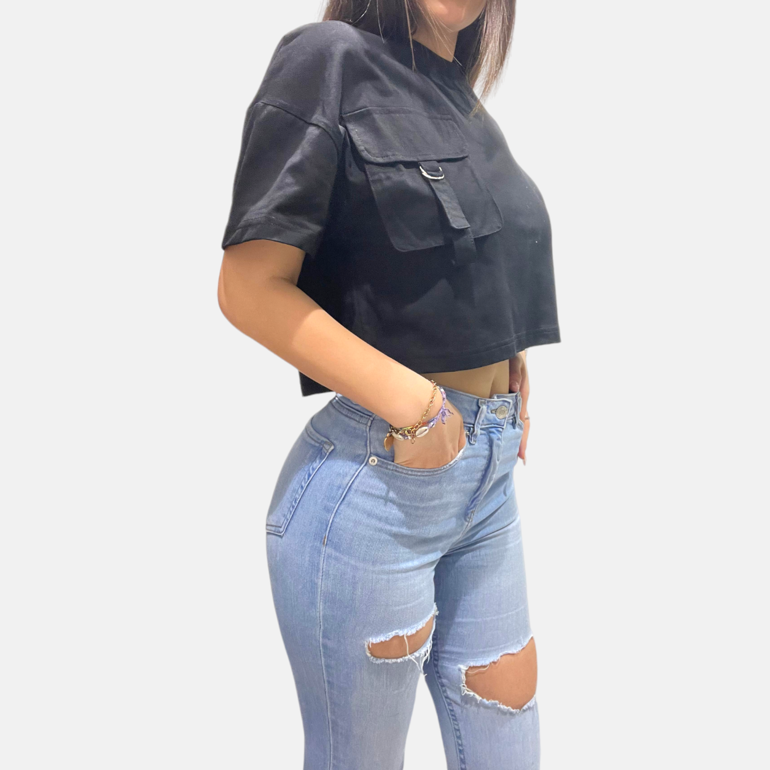 TSHIRT ELISABETTA CROP OVERSIZE CON TASCHINO