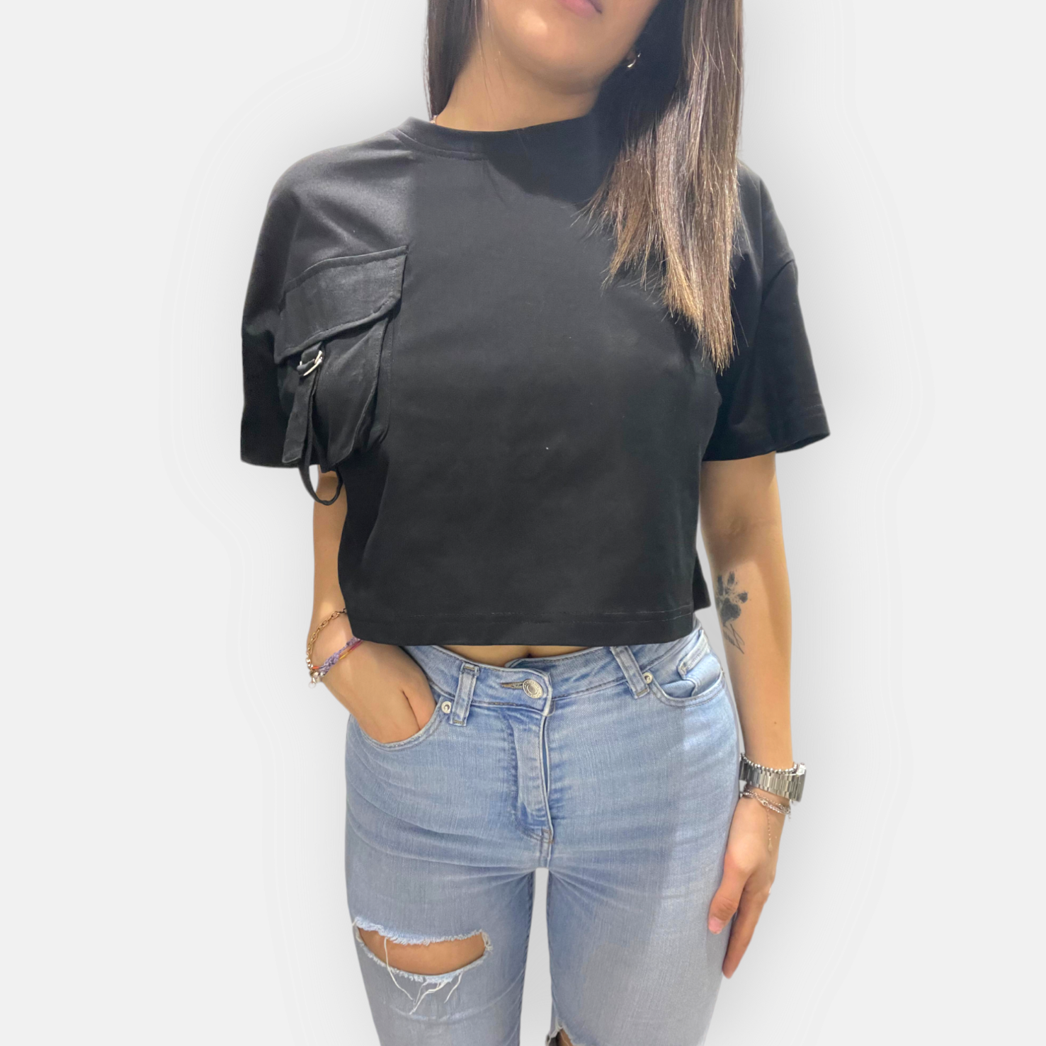TSHIRT ELISABETTA CROP OVERSIZE CON TASCHINO