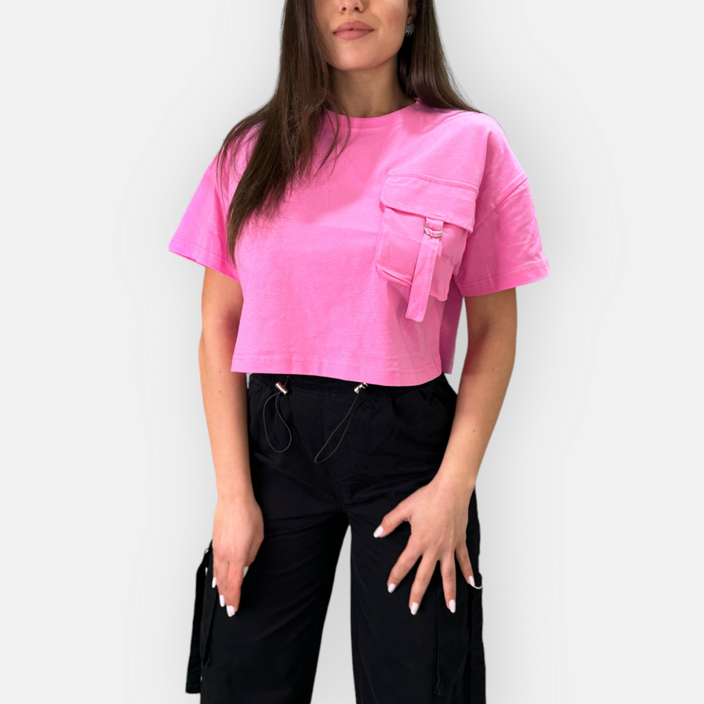 TSHIRT ELISABETTA CROP OVERSIZE CON TASCHINO