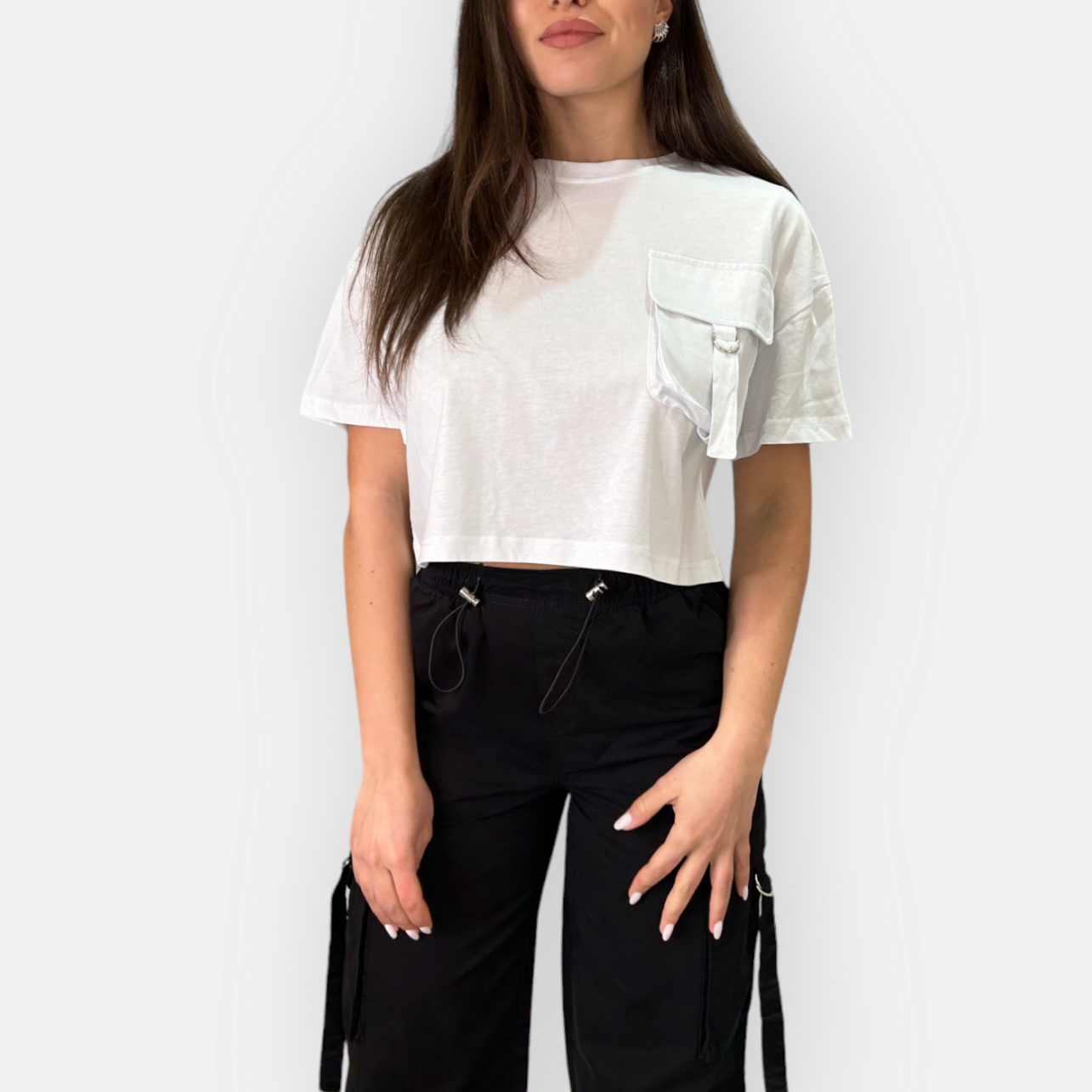 TSHIRT ELISABETTA CROP OVERSIZE CON TASCHINO