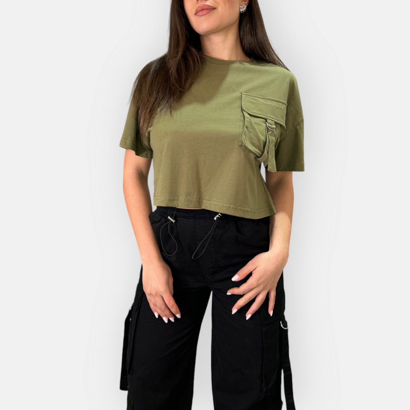 TSHIRT ELISABETTA CROP OVERSIZE CON TASCHINO