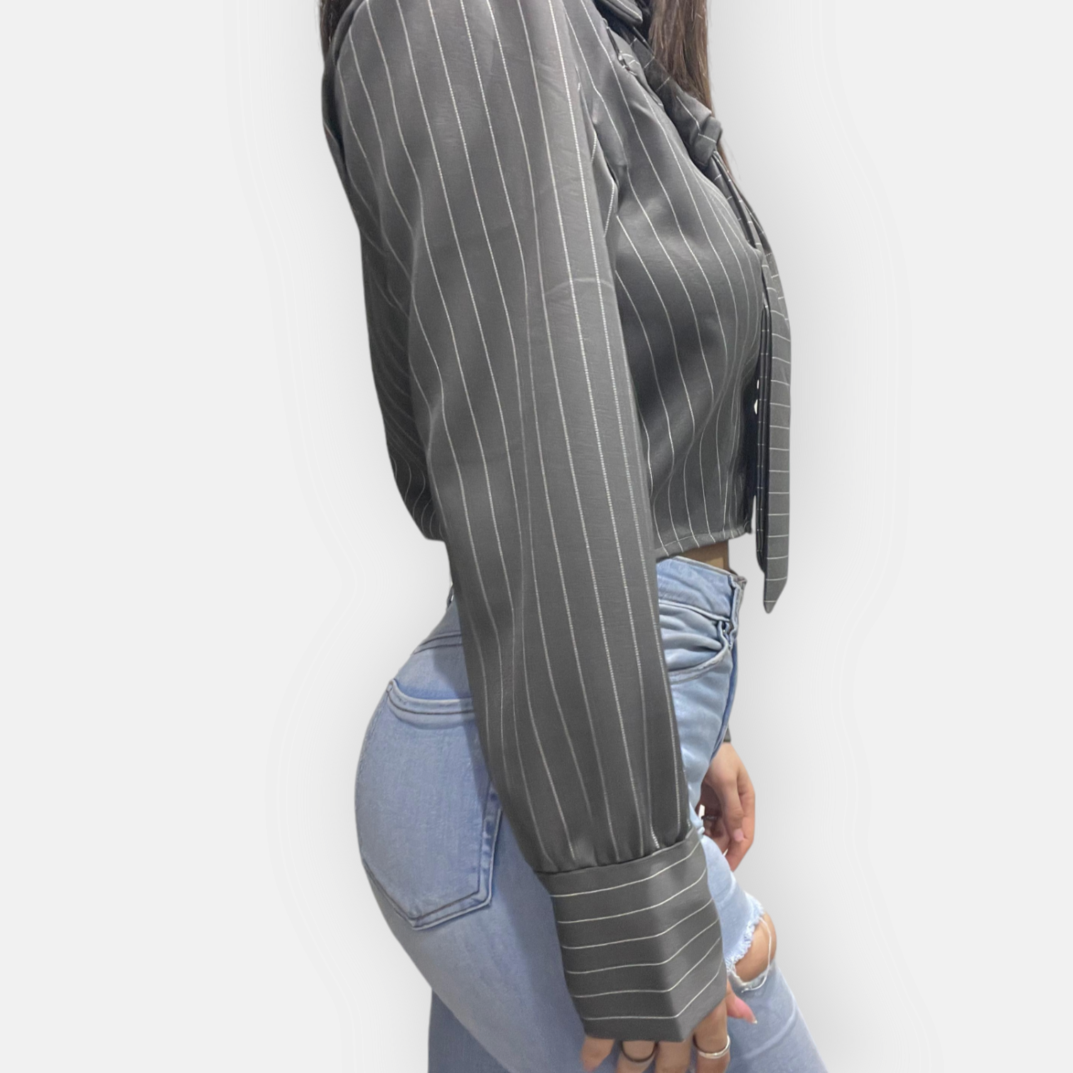 CAMICIA BRIGIDA CROP GESSATO CON CRAVATTINA