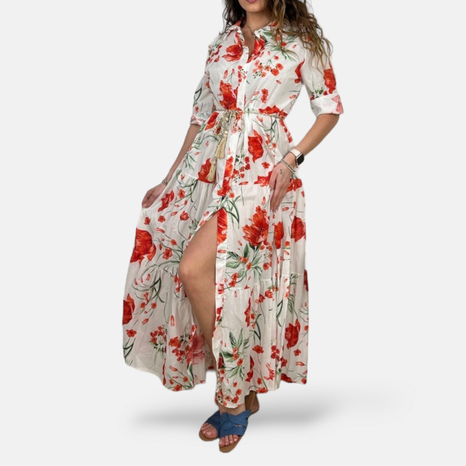 ABITO SEM IDIONA LUNGO COLLO CAMICIA MAN 3/4 COTONE