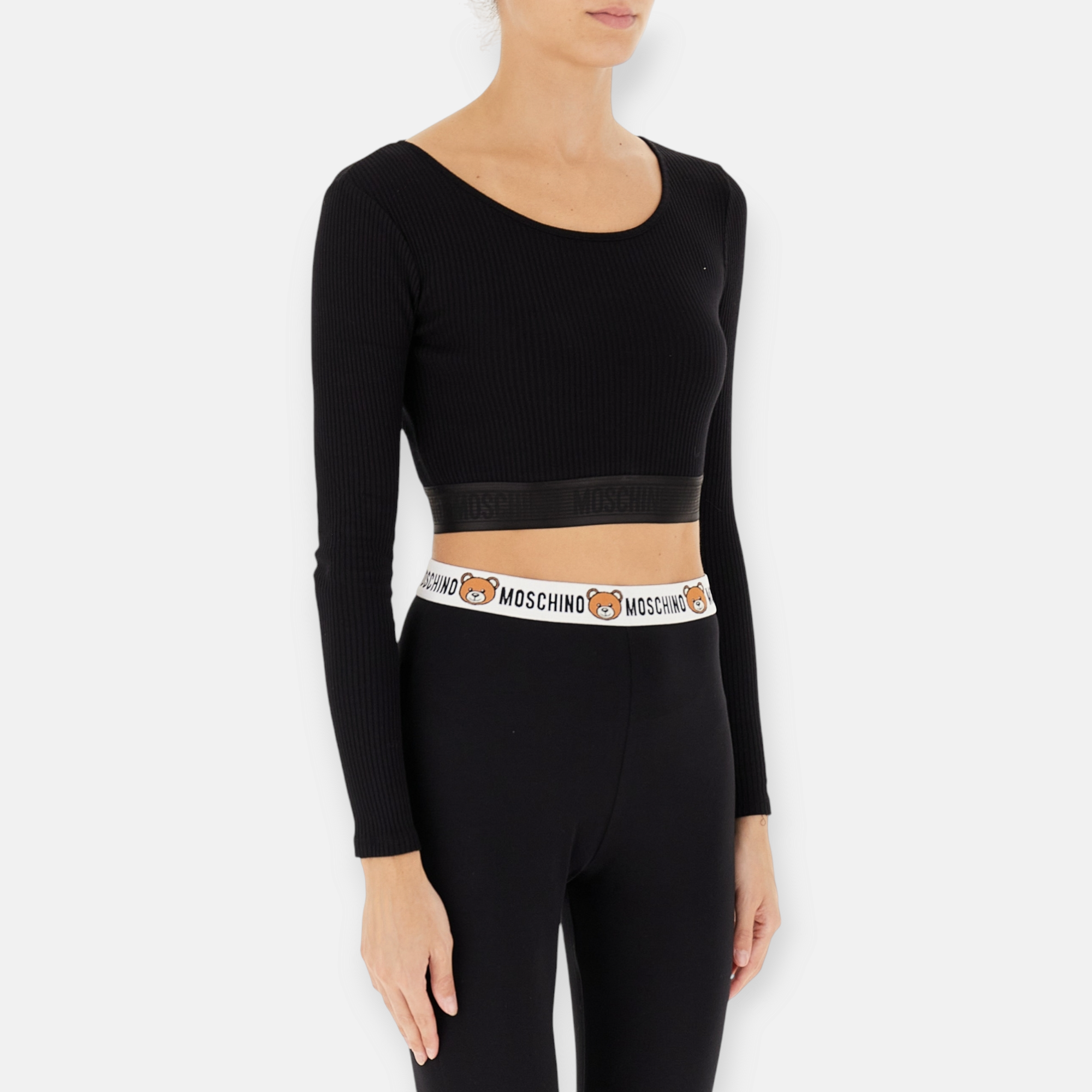 TSHIRT MOSCHINO CROP ML RIB BANDA