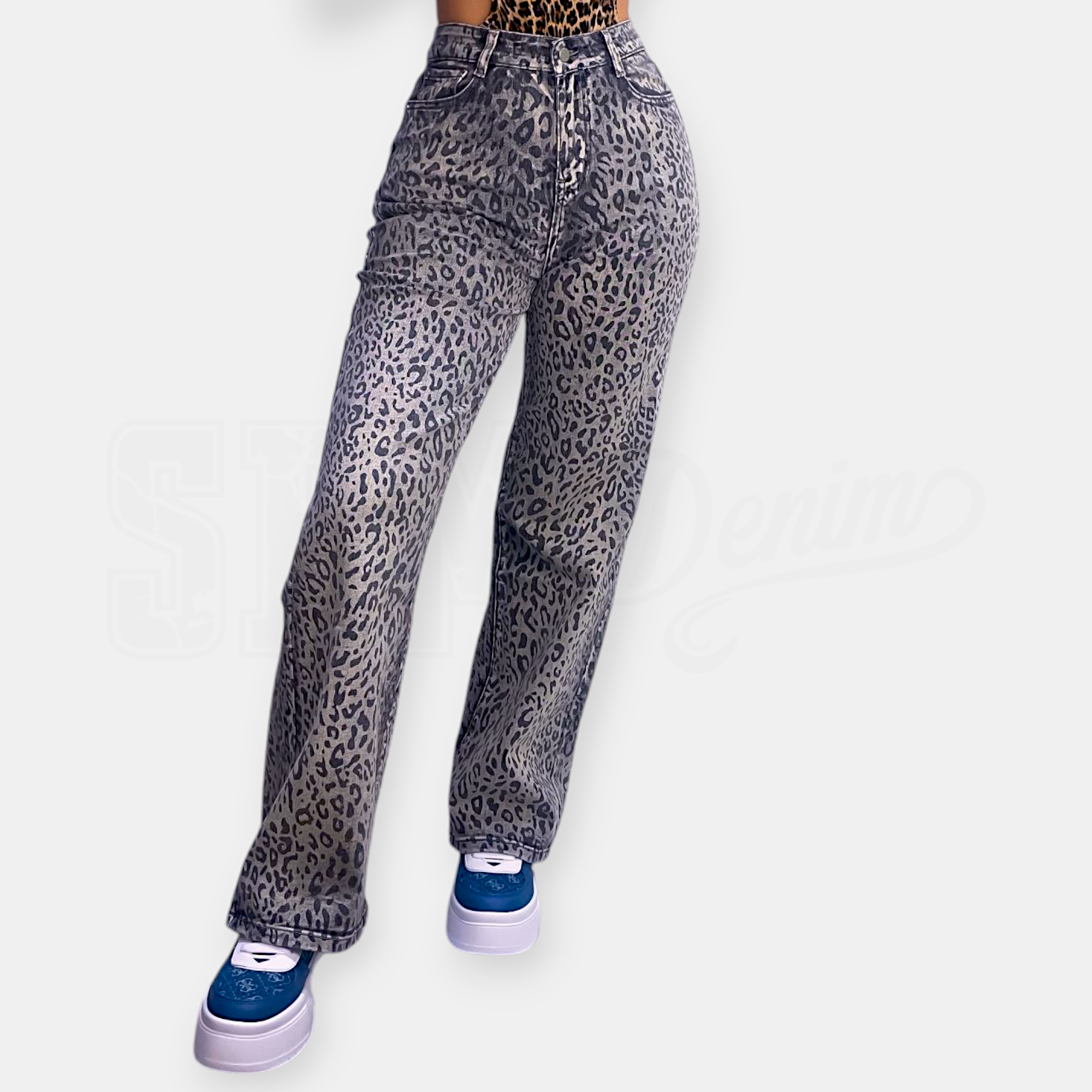 JEANS SEM ANIMA WIDE LEG FANTASIA ANIMALIER