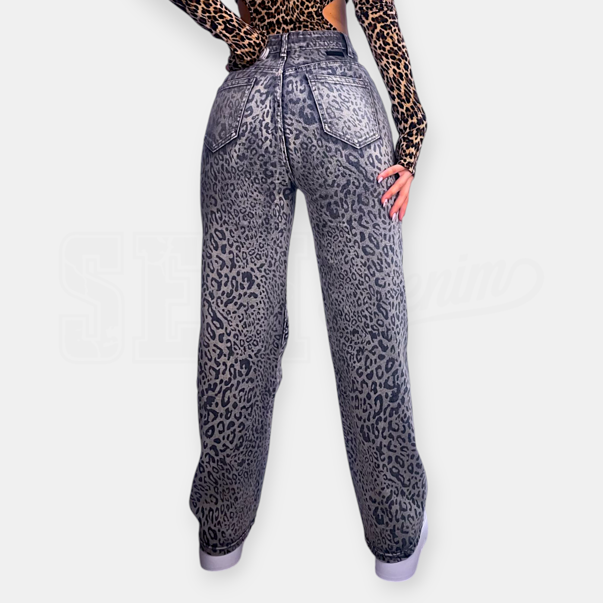 JEANS SEM ANIMA WIDE LEG FANTASIA ANIMALIER