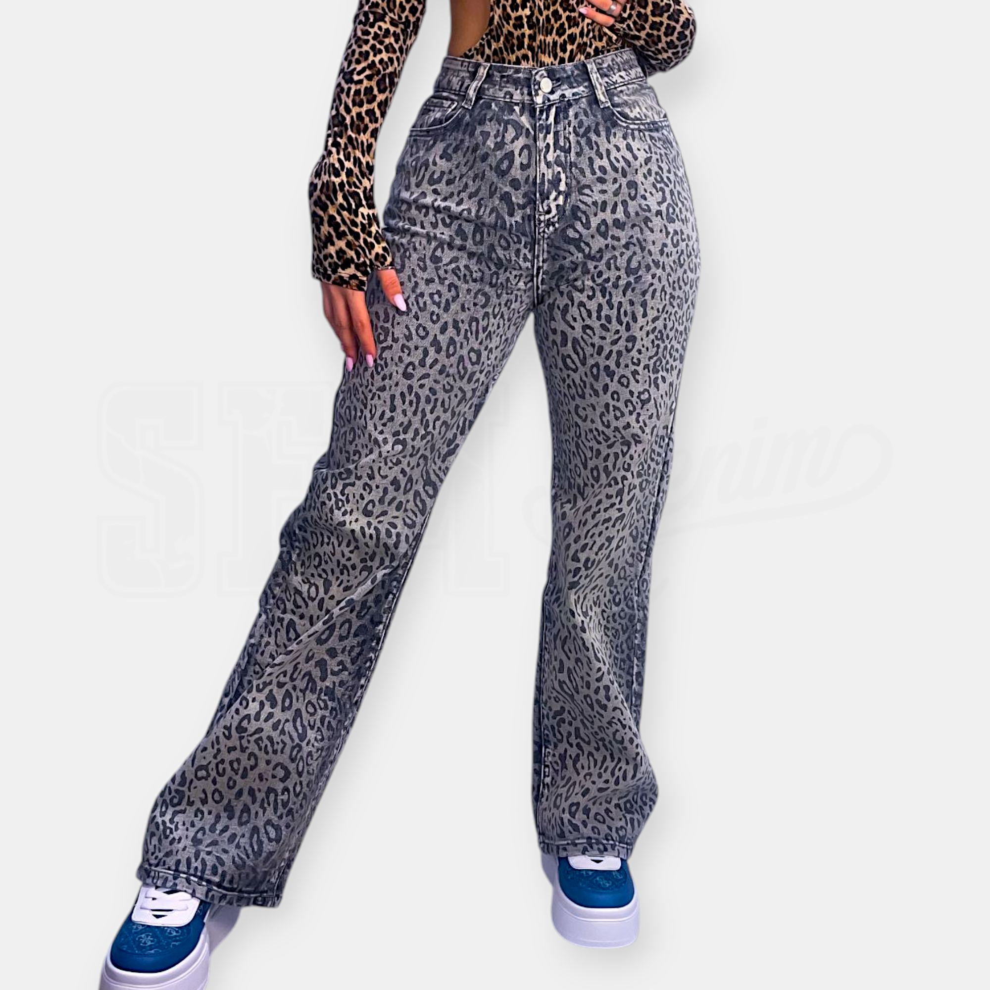 JEANS SEM ANIMA WIDE LEG FANTASIA ANIMALIER