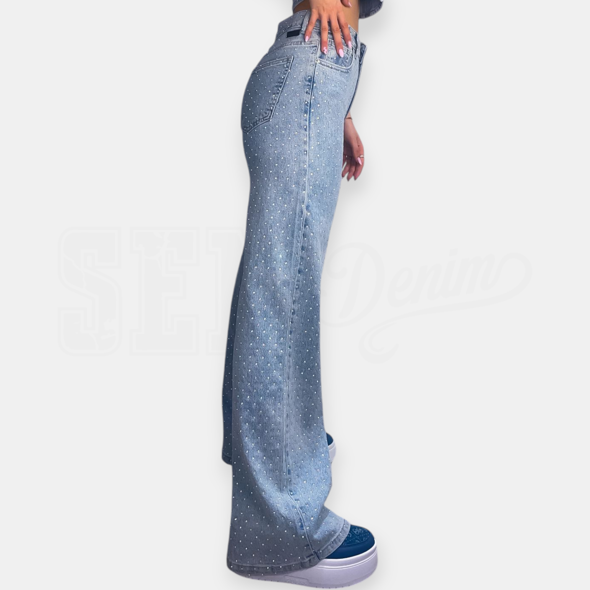 JEANS SEM AGNES WIDE LEG FULL STRASS VITA ALTA/LOOSE FIT