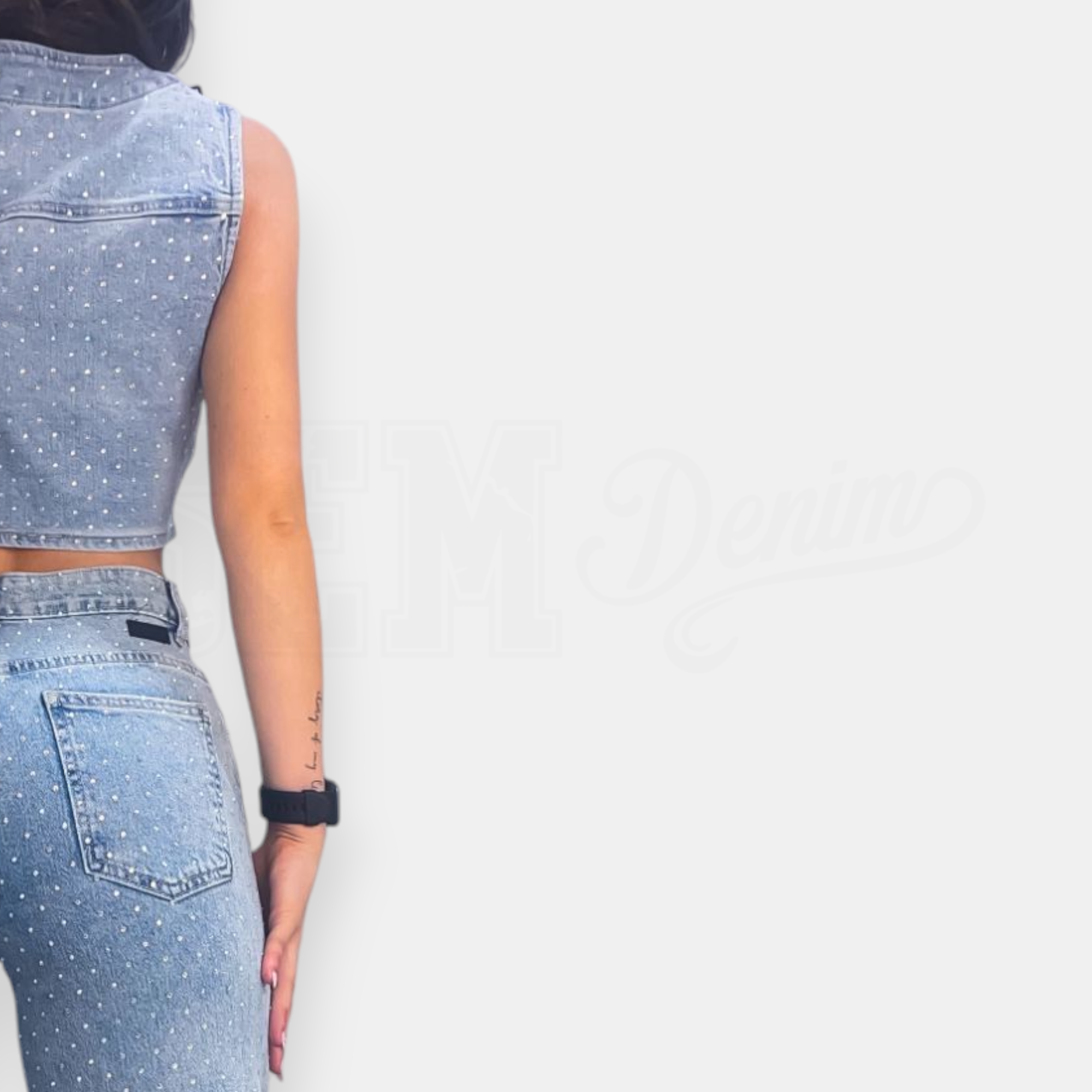 GILET SEM ALICE CROP IN DENIM AGNES FULL STRASS