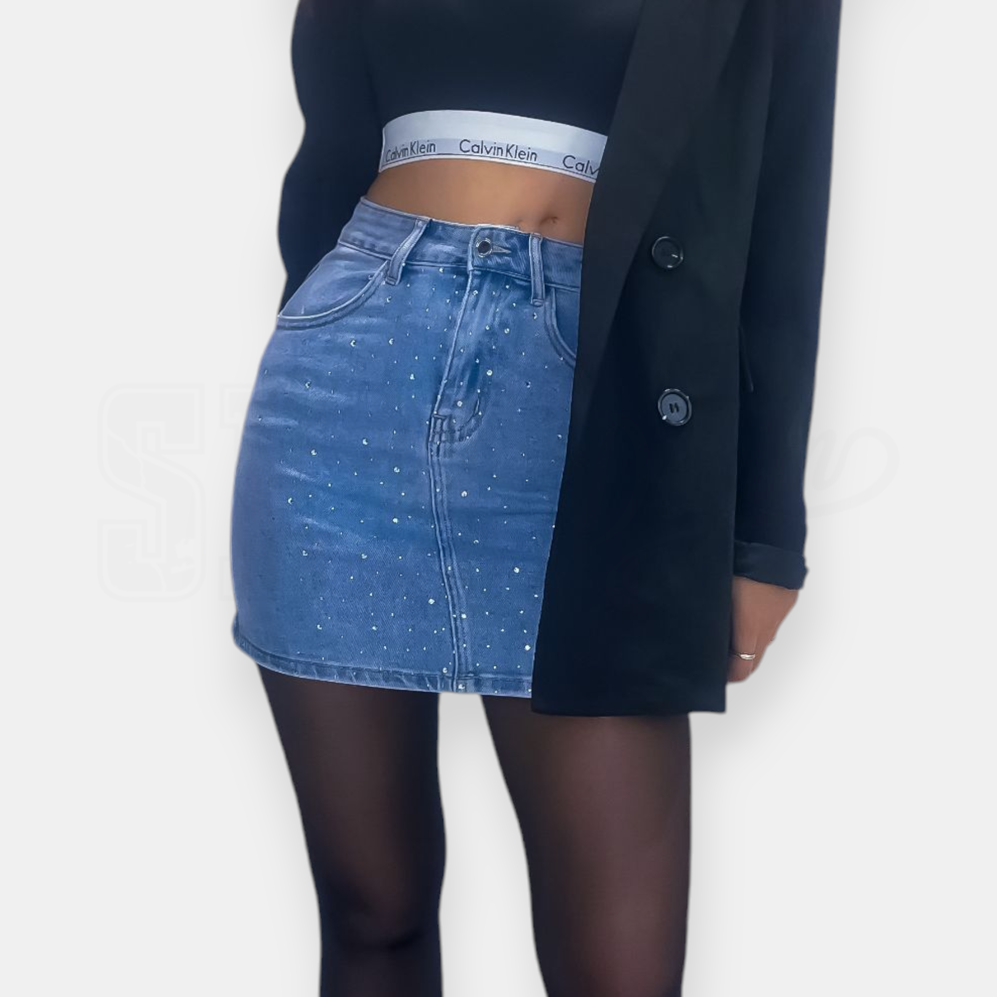 GONNA SEM RAYSSA MINI IN DENIM FULL STRASS