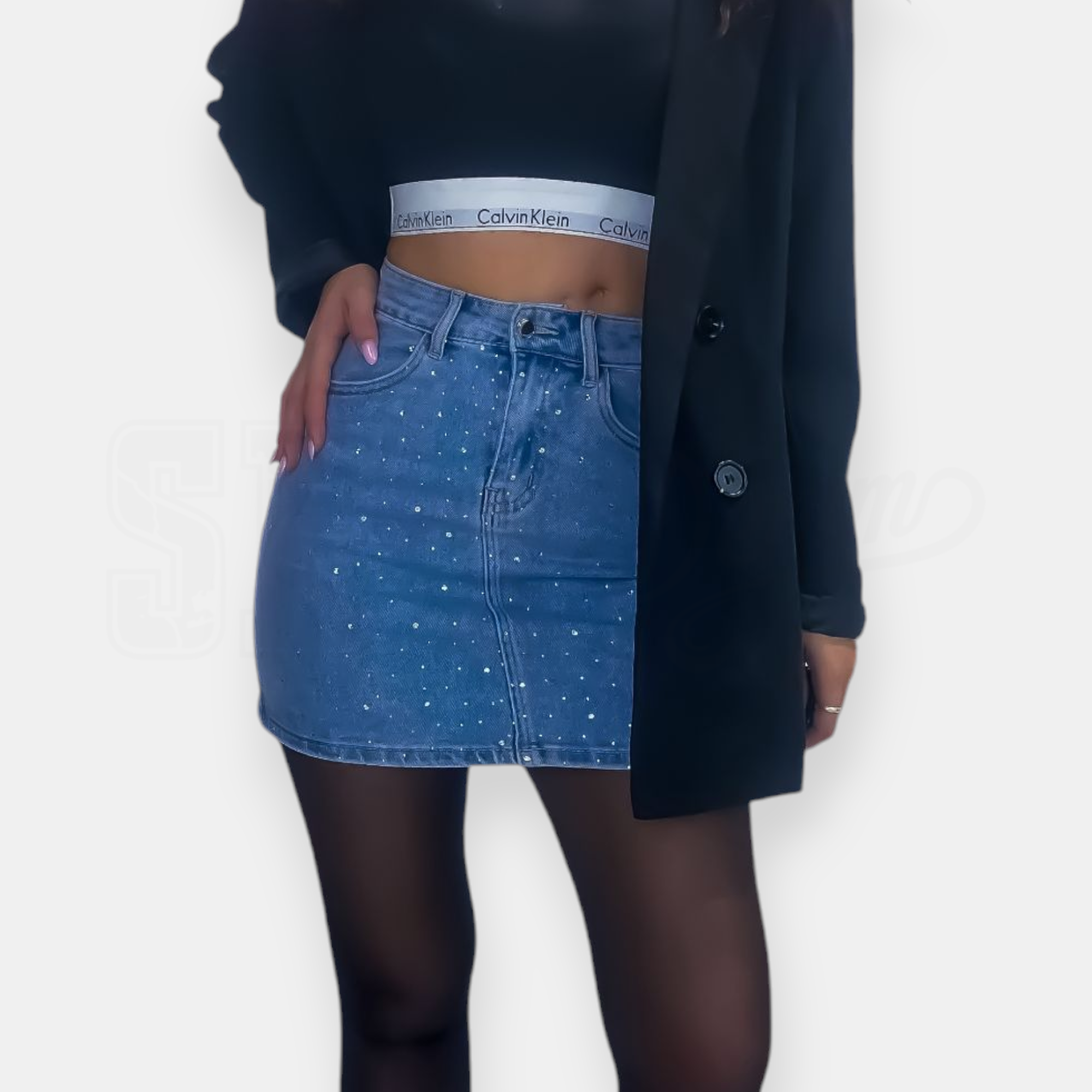 GONNA SEM RAYSSA MINI IN DENIM FULL STRASS