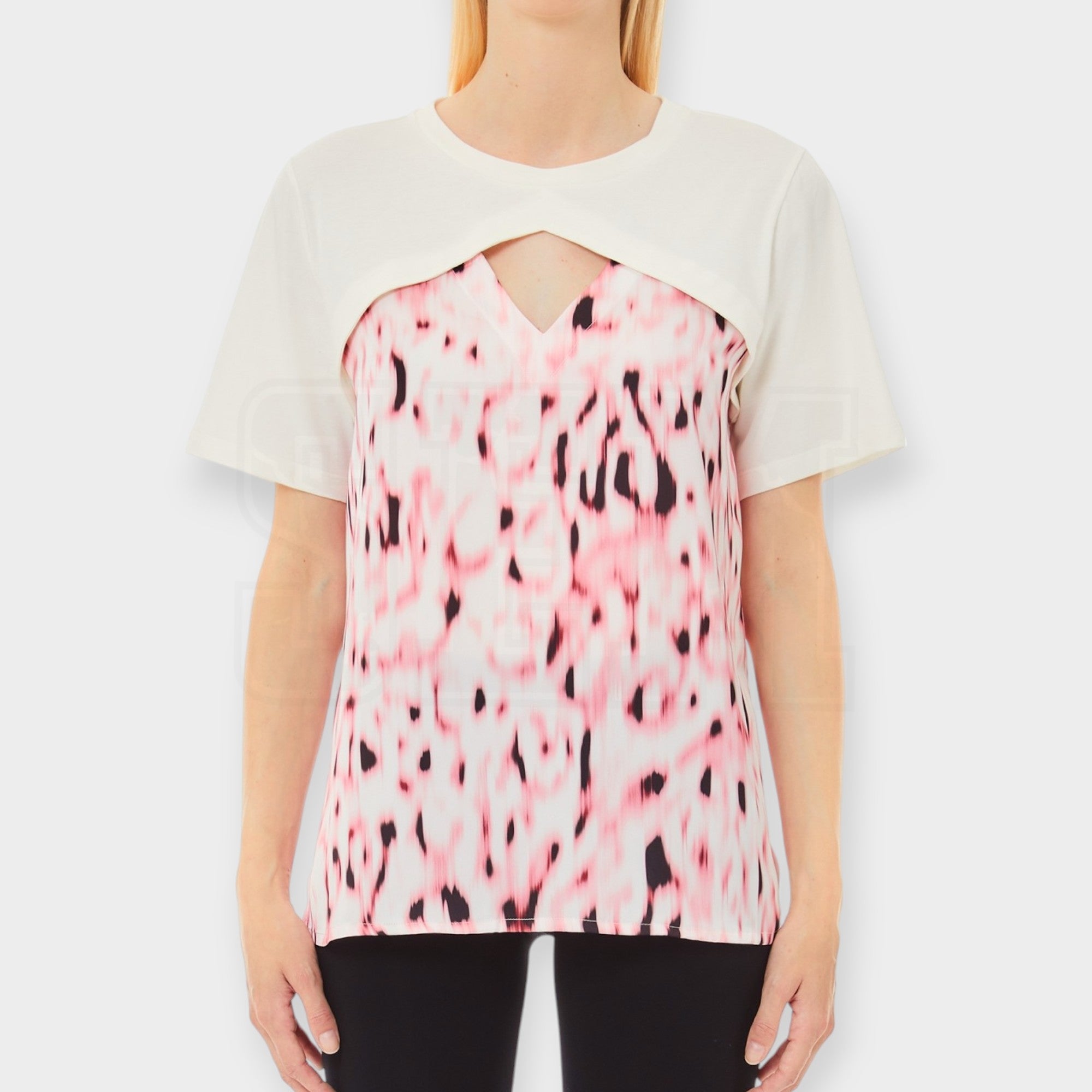 TSHIRT LIUJO MC COLOR BLOCK SCOLLO FORATO