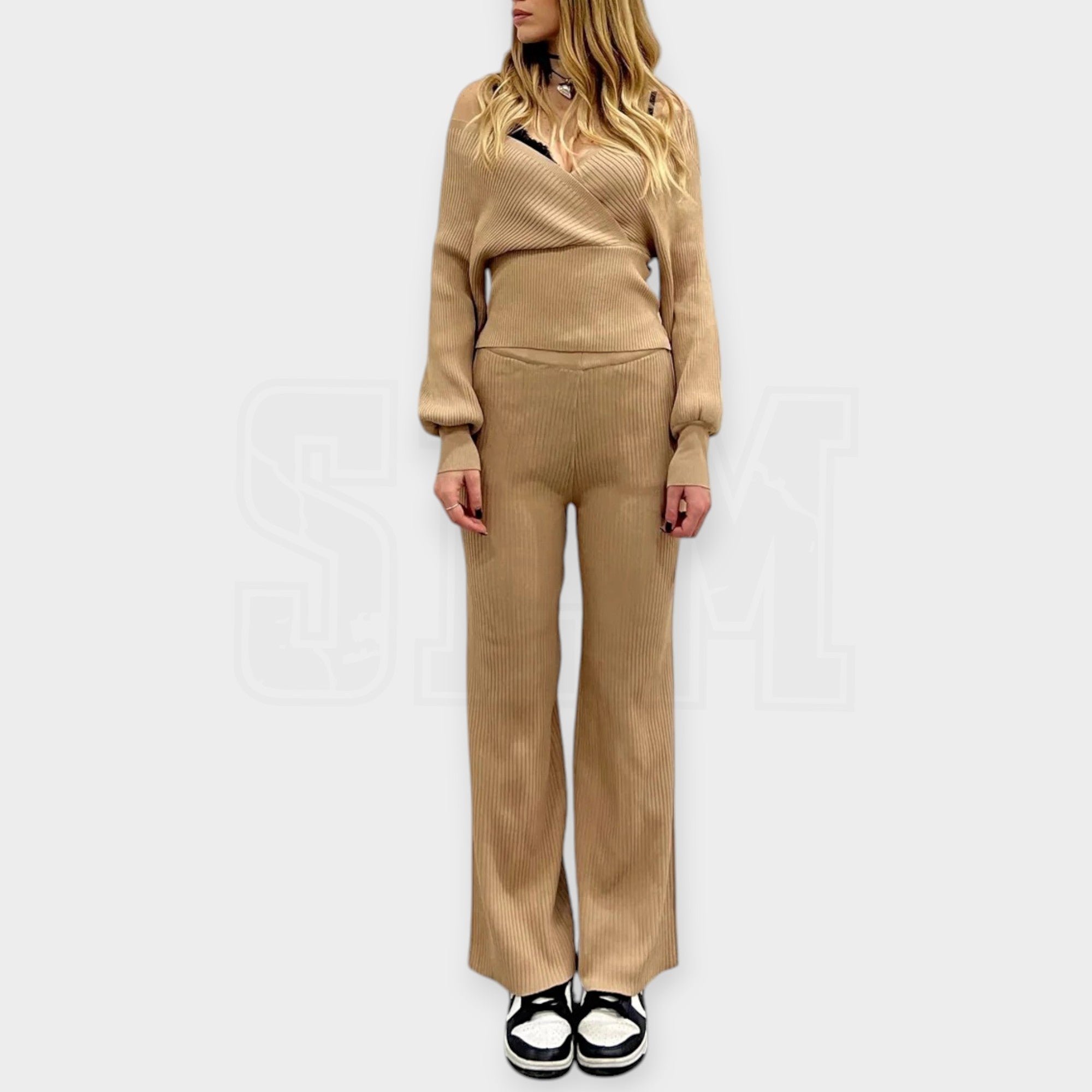 COORDINATO SEM N TESS. MAGLIA: PANT PALAZZO + MAGL BAT CROP