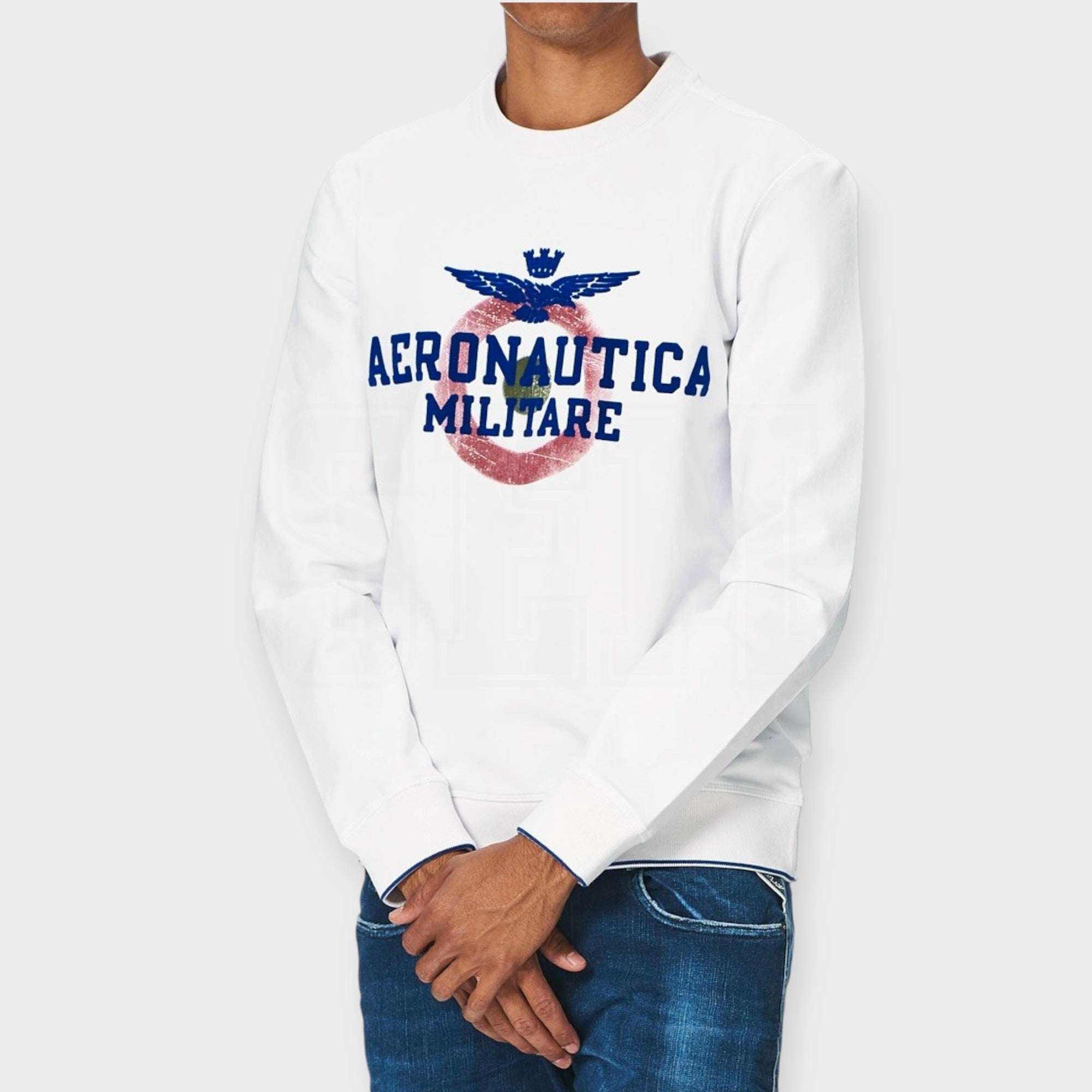 FELPA AERONAUTICA MILITARE GIROCOLLO CON LOGO FLOCK