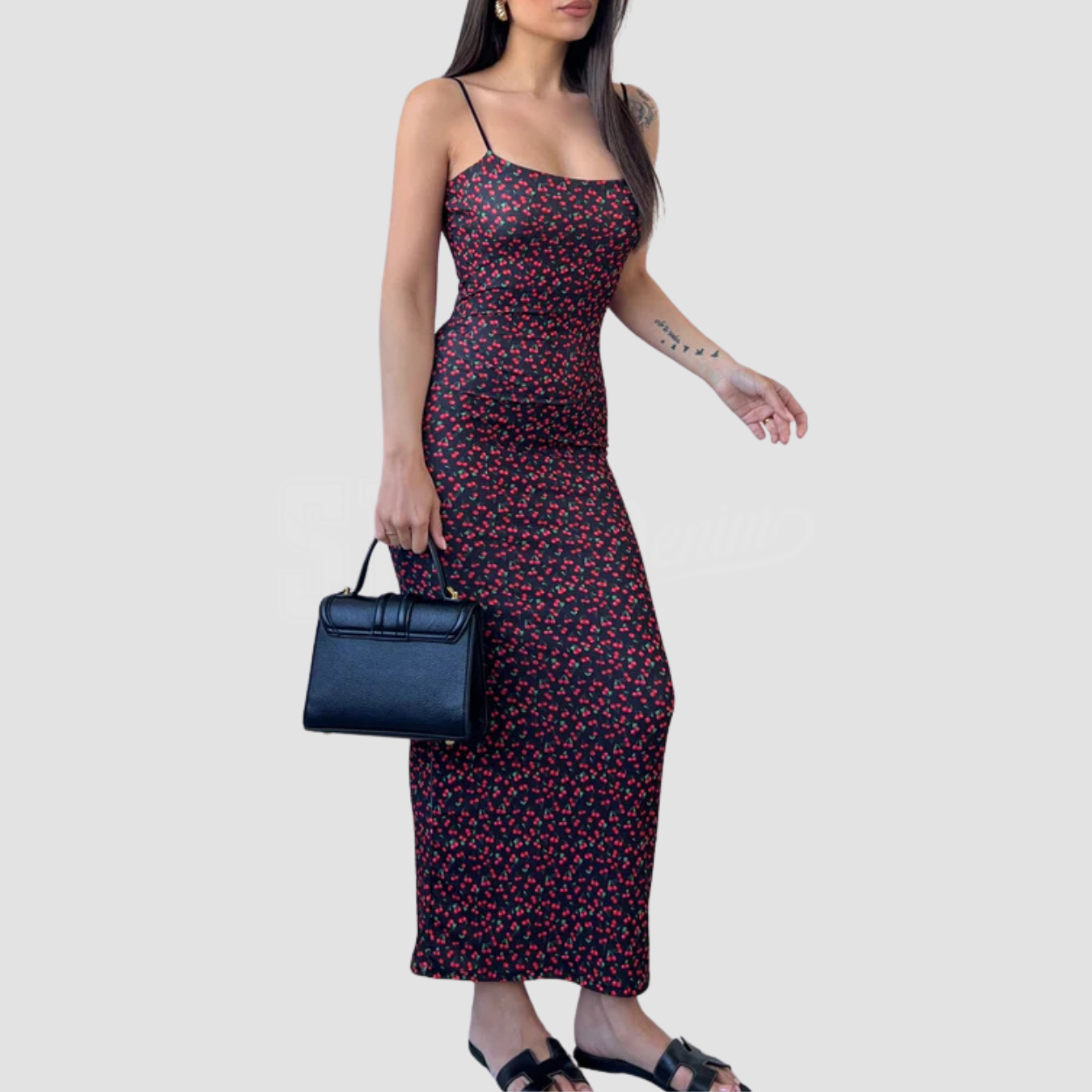 VESTITO LUNGO SPALLINE TUBINO COSTINE IN FANTASIA