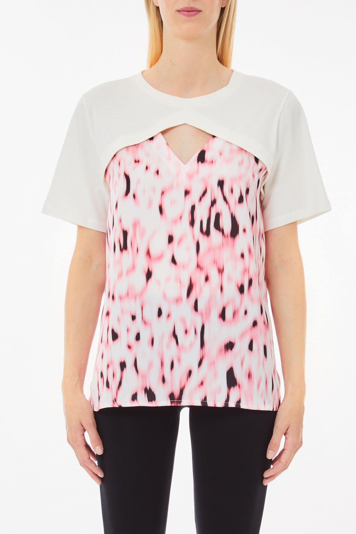 TSHIRT LIUJO MC COLOR BLOCK SCOLLO FORATO