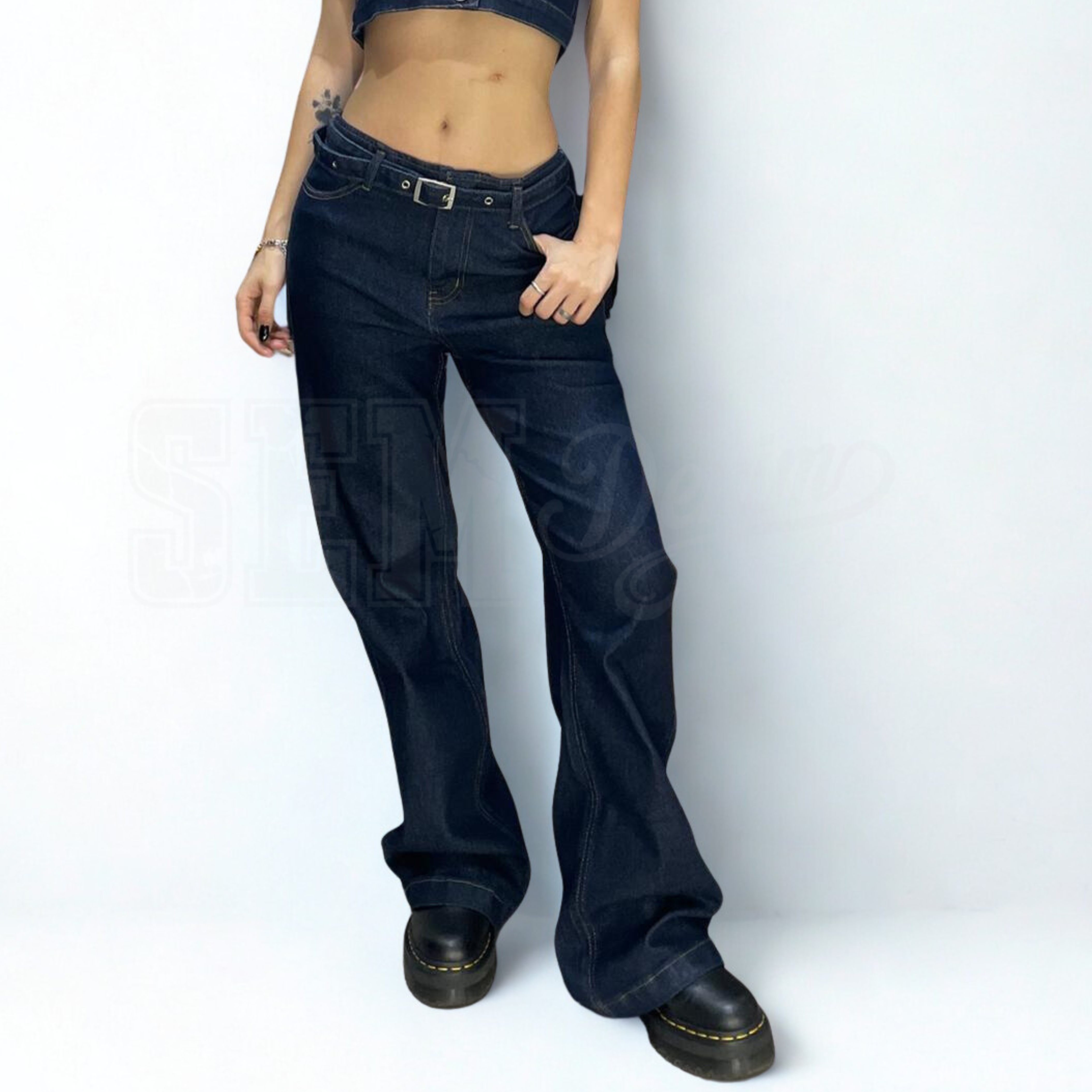 JEANS SEM ASIA WIDE FIT PULITO CON CINTA DENIM SCURO