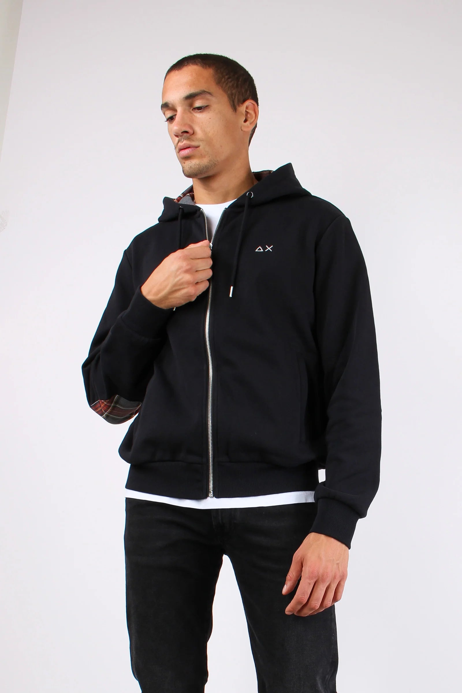 FELPA SUN68 ZIP CONTRAST FABRIC BASIC FLEECE