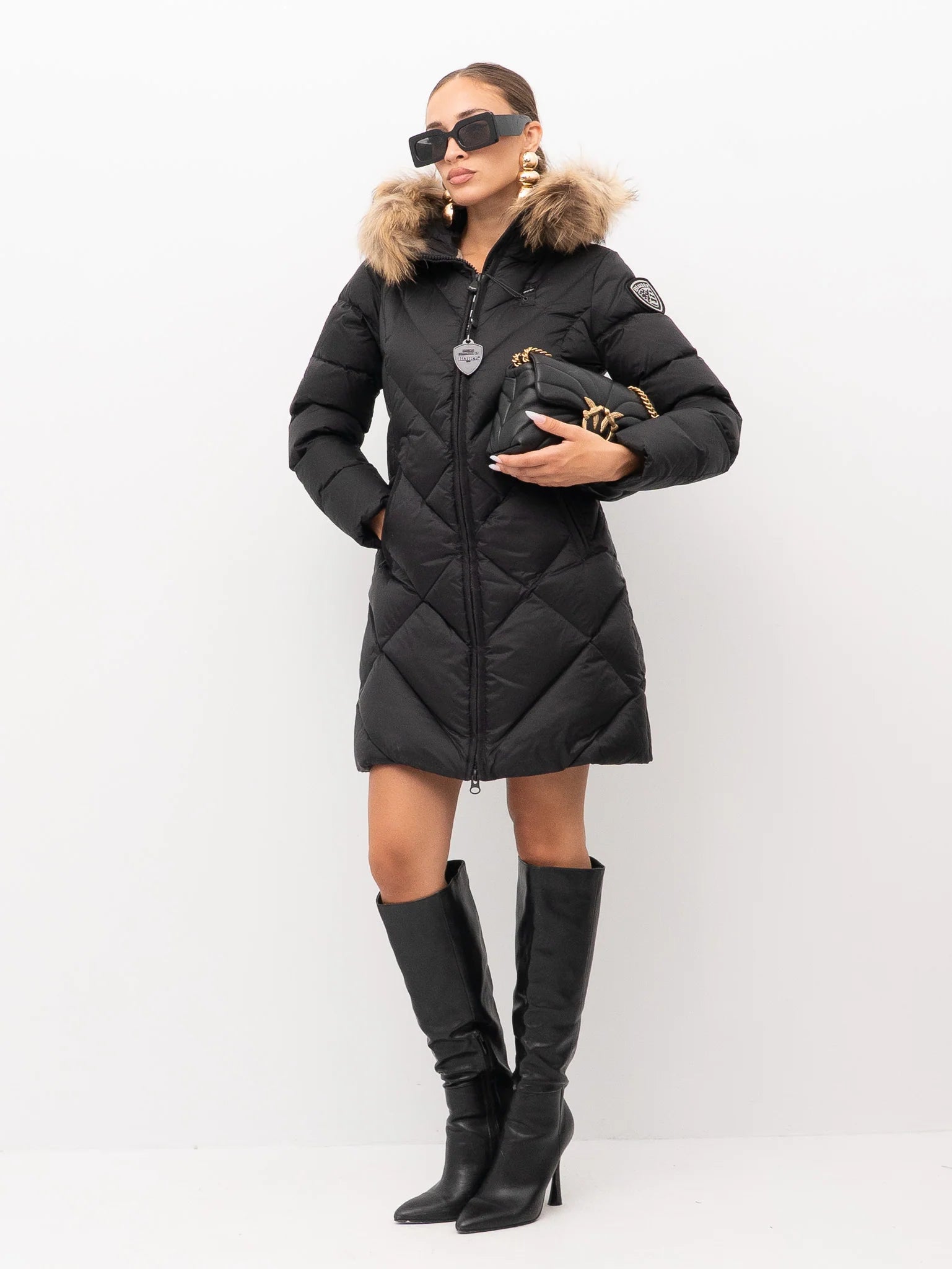PIUMINO LUNGO BLAUER ALTHEA IMB. PIUMA CON PELO TRAMA SLIM