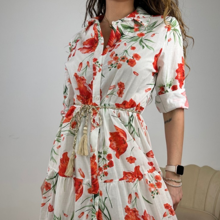 ABITO SEM IDIONA LUNGO COLLO CAMICIA MAN 3/4 COTONE