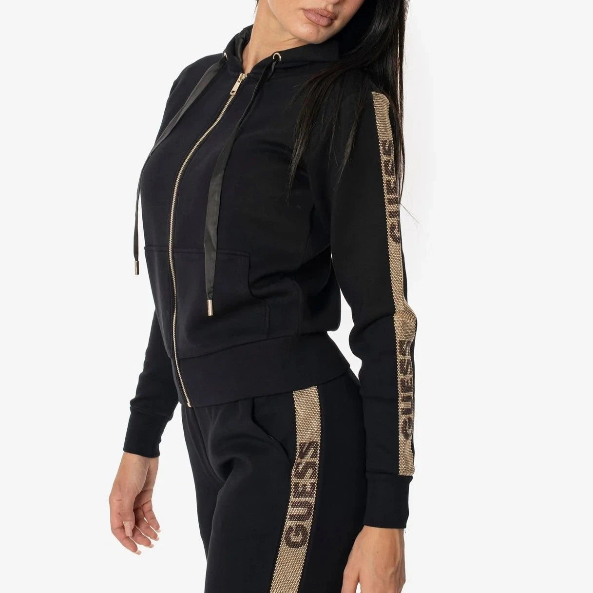 FELPA GUESS LOGO STUDS FULL ZIP