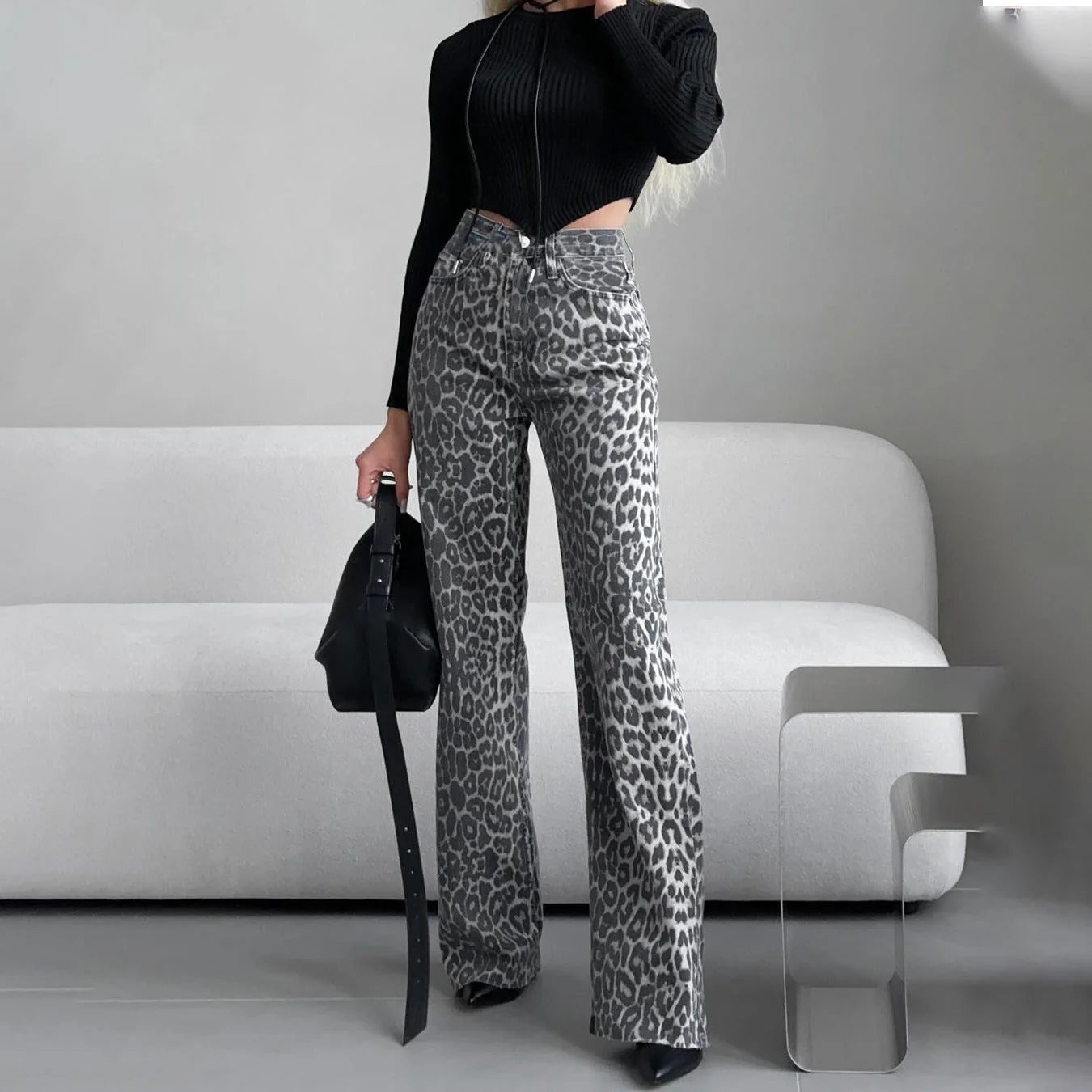 JEANS SEM ANIMA WIDE LEG FANTASIA ANIMALIER