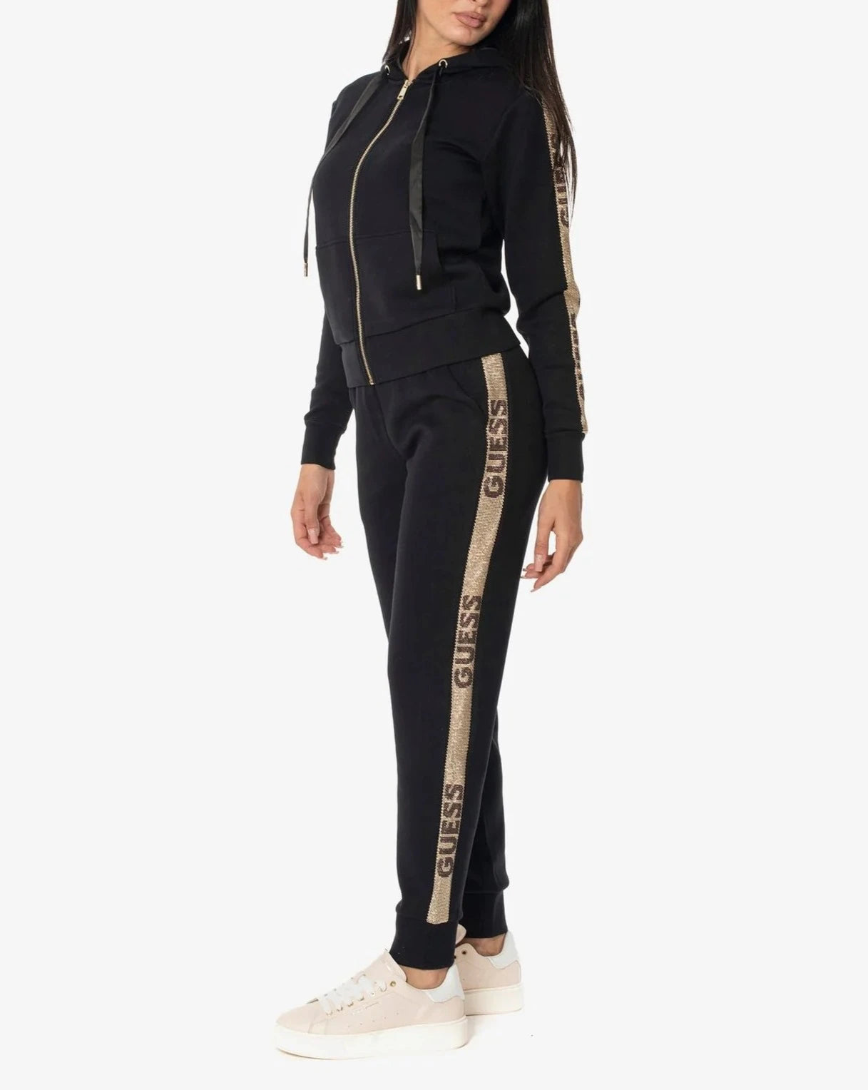 FELPA GUESS LOGO STUDS FULL ZIP