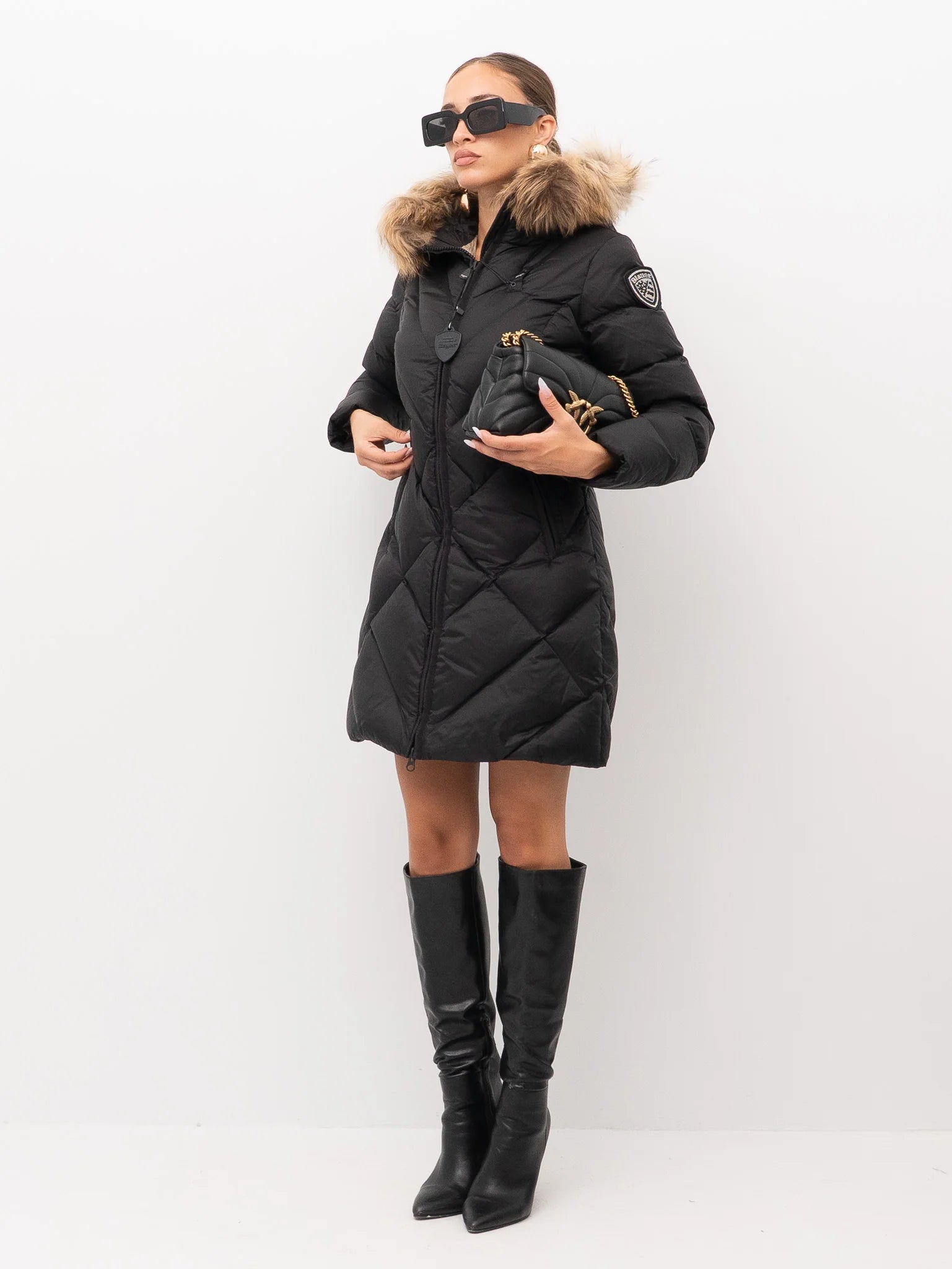 PIUMINO LUNGO BLAUER ALTHEA IMB. PIUMA CON PELO TRAMA SLIM