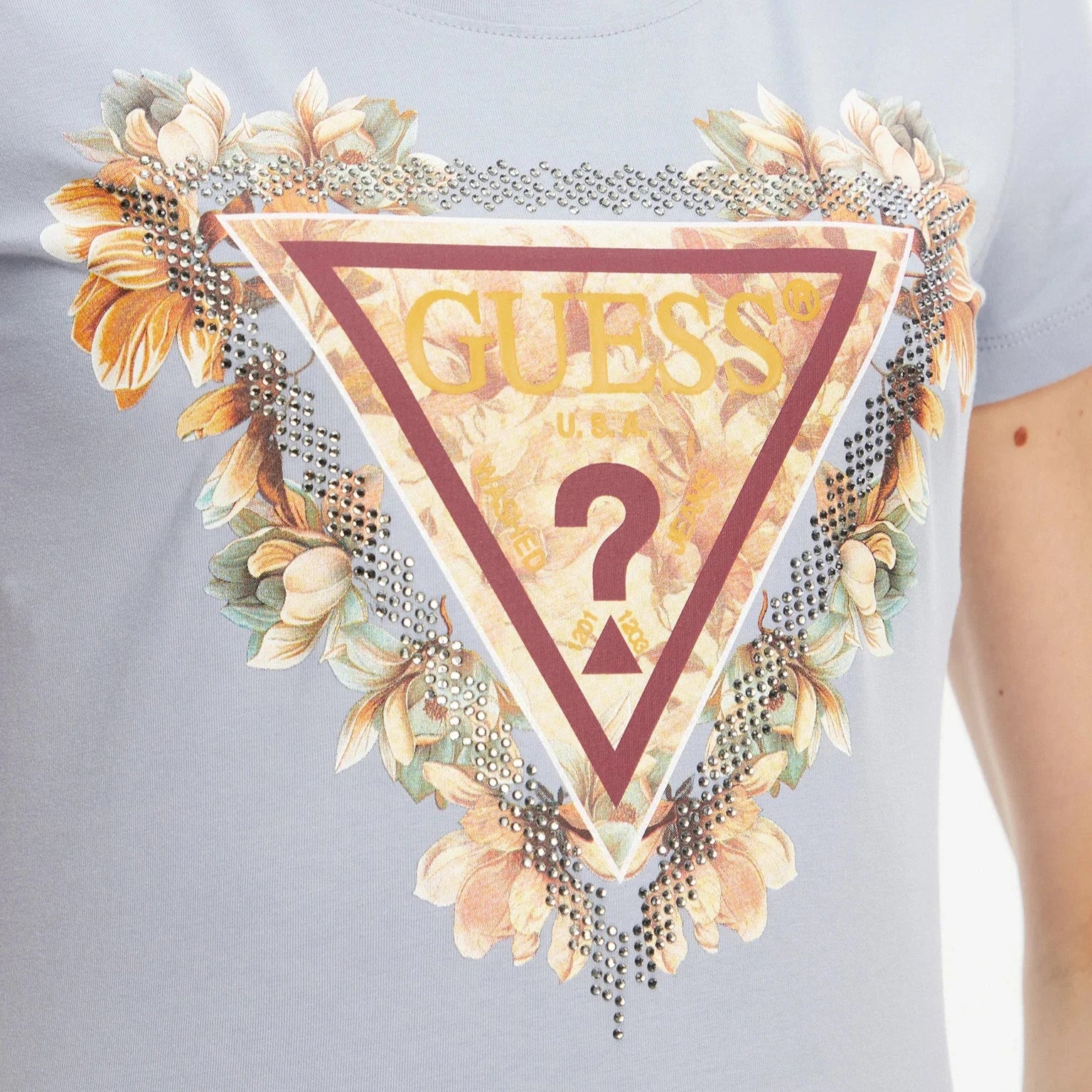 TSHIRT GUESS TRIANGLE FLOWERS SLIM FIT