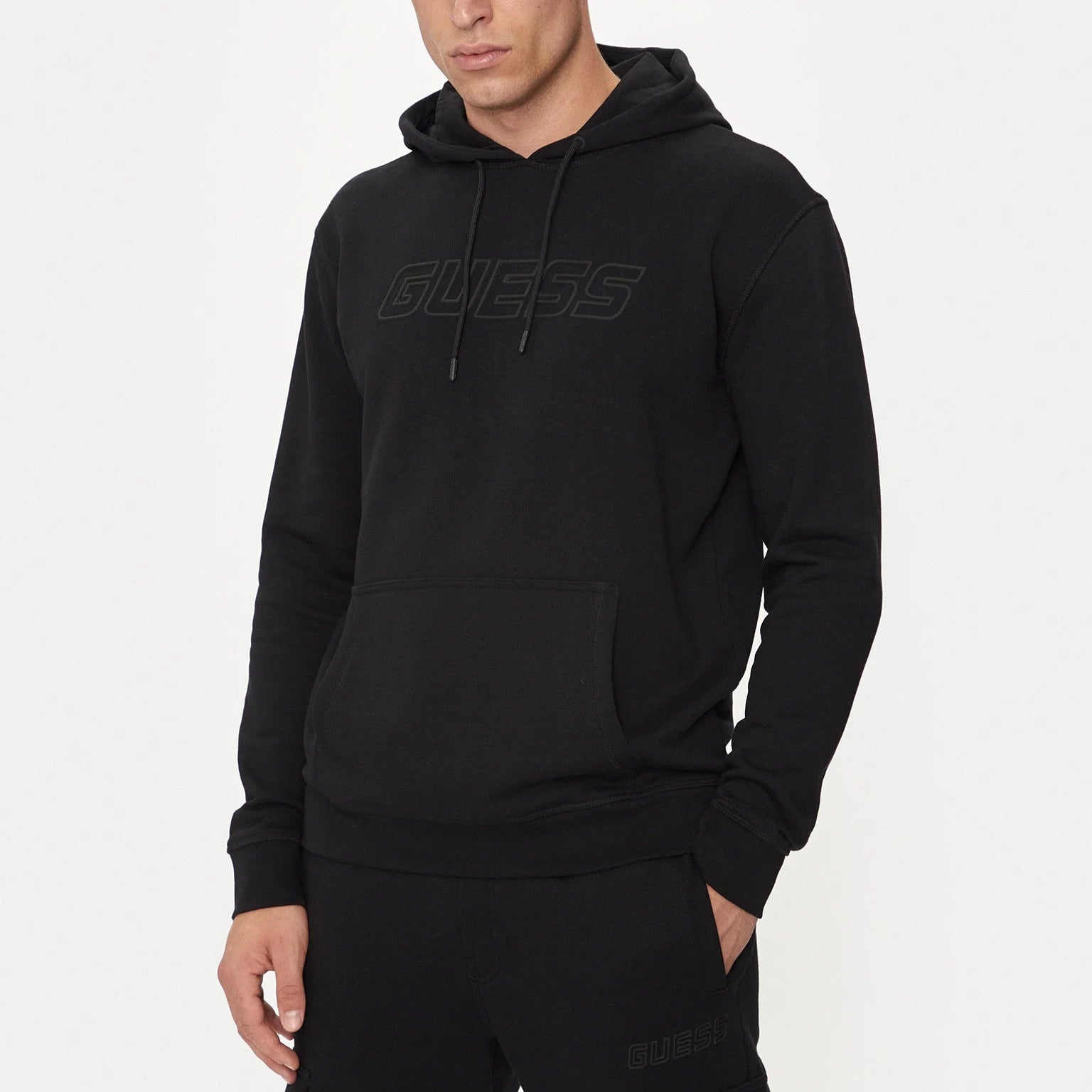 FELPA GUESS ALDWIN CAPPUCCIO CHIUSA LOGO GOMMATO