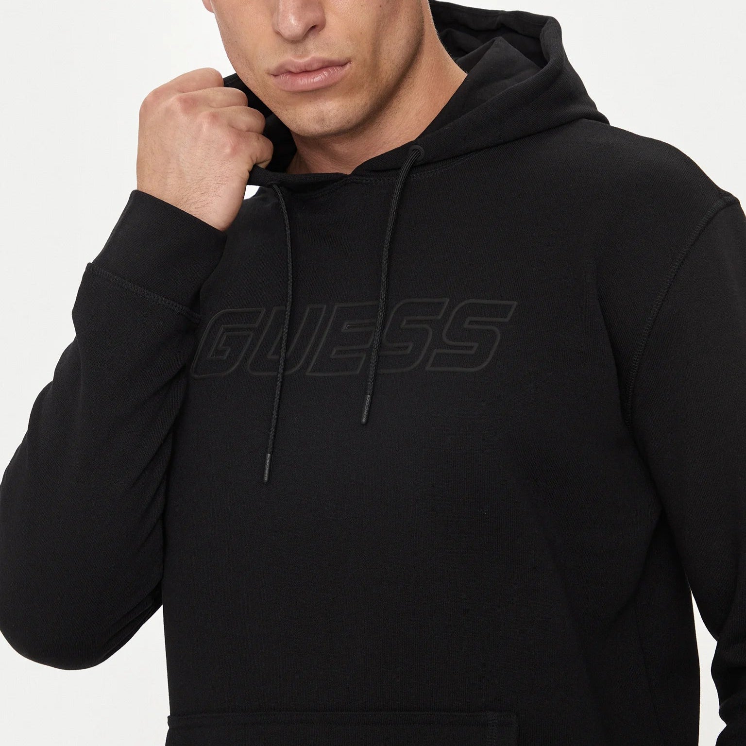 FELPA GUESS ALDWIN CAPPUCCIO CHIUSA LOGO GOMMATO