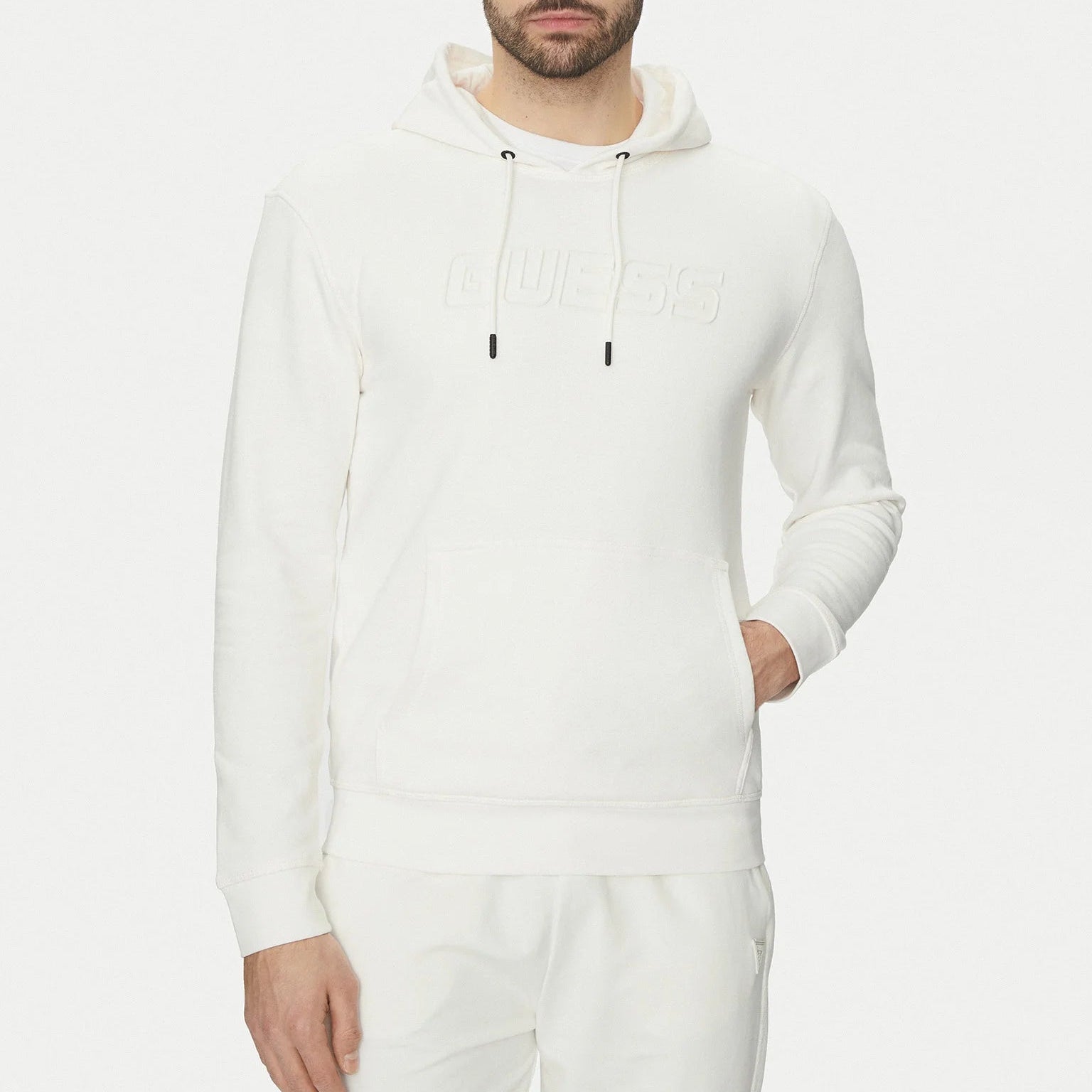 FELPA GUESS ALDWIN CAPPUCCIO CHIUSA LOGO GOMMATO